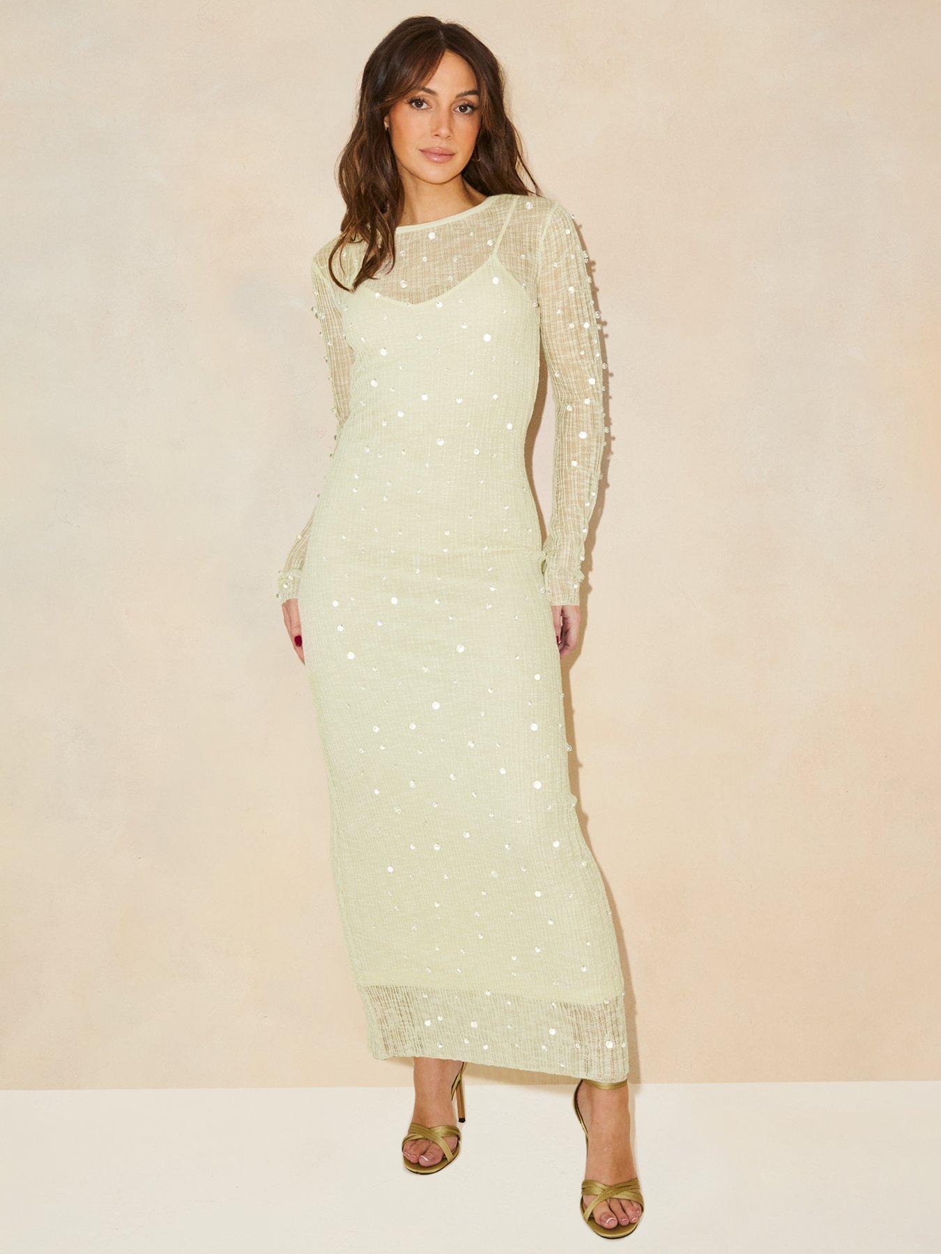 michelle keegan green dress Beaded Long Sleeve Knitted - Exclusive - Womens