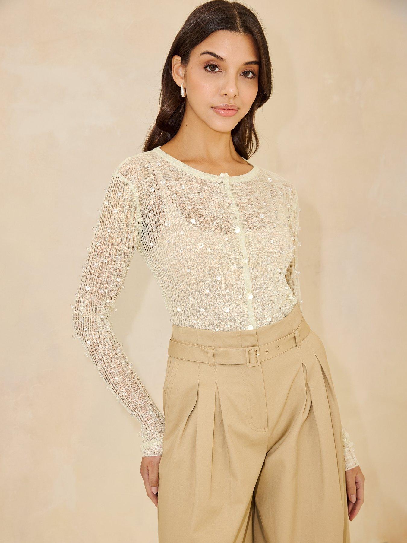 Image 4 of 5 of Michelle Keegan Beaded Long Sleeve Cardigan - Green