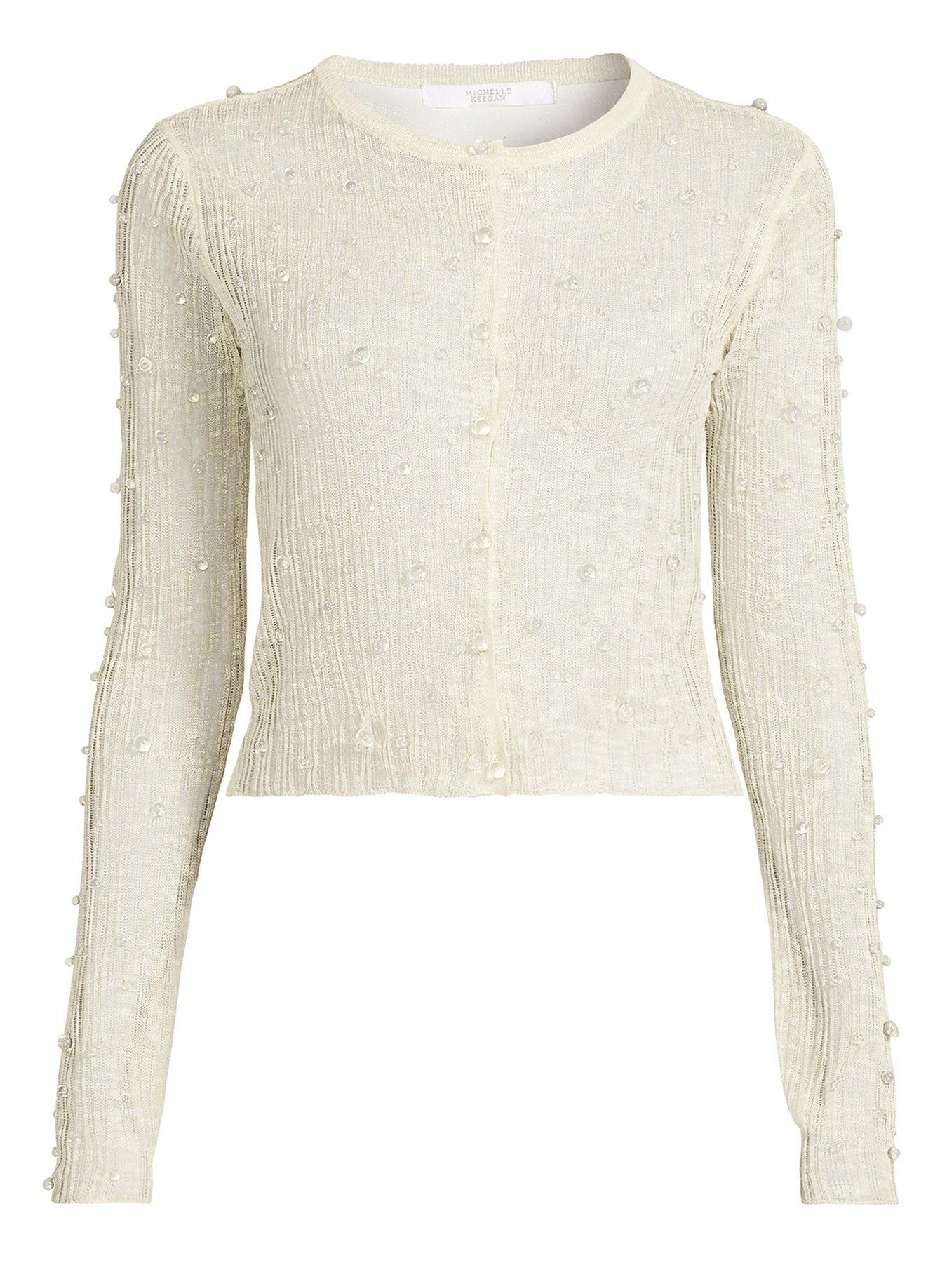 Image 5 of 5 of Michelle Keegan Beaded Long Sleeve Cardigan - Green