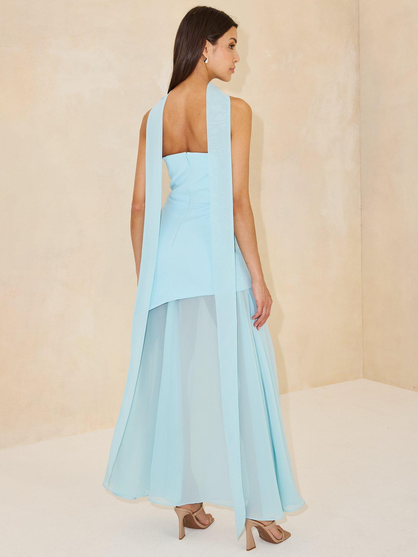 Michelle Keegan Bandeau Dress with Neck Scarf - Blue | Very Ireland
