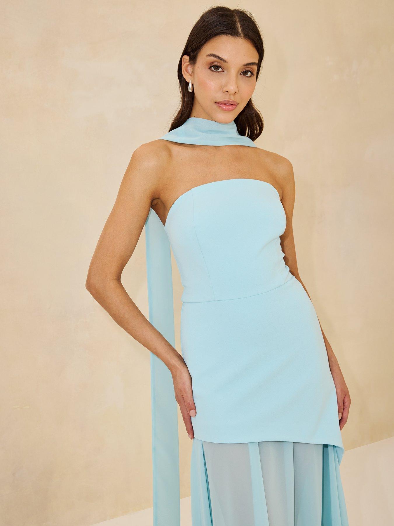 Michelle Keegan Bandeau Dress with Neck Scarf - Blue | Very Ireland