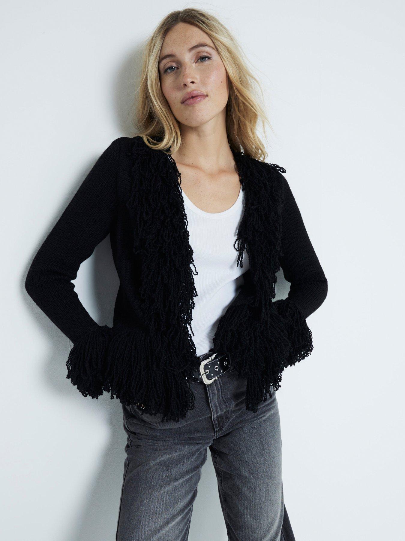 river-island-fringe-cuff-cardi-blackfront