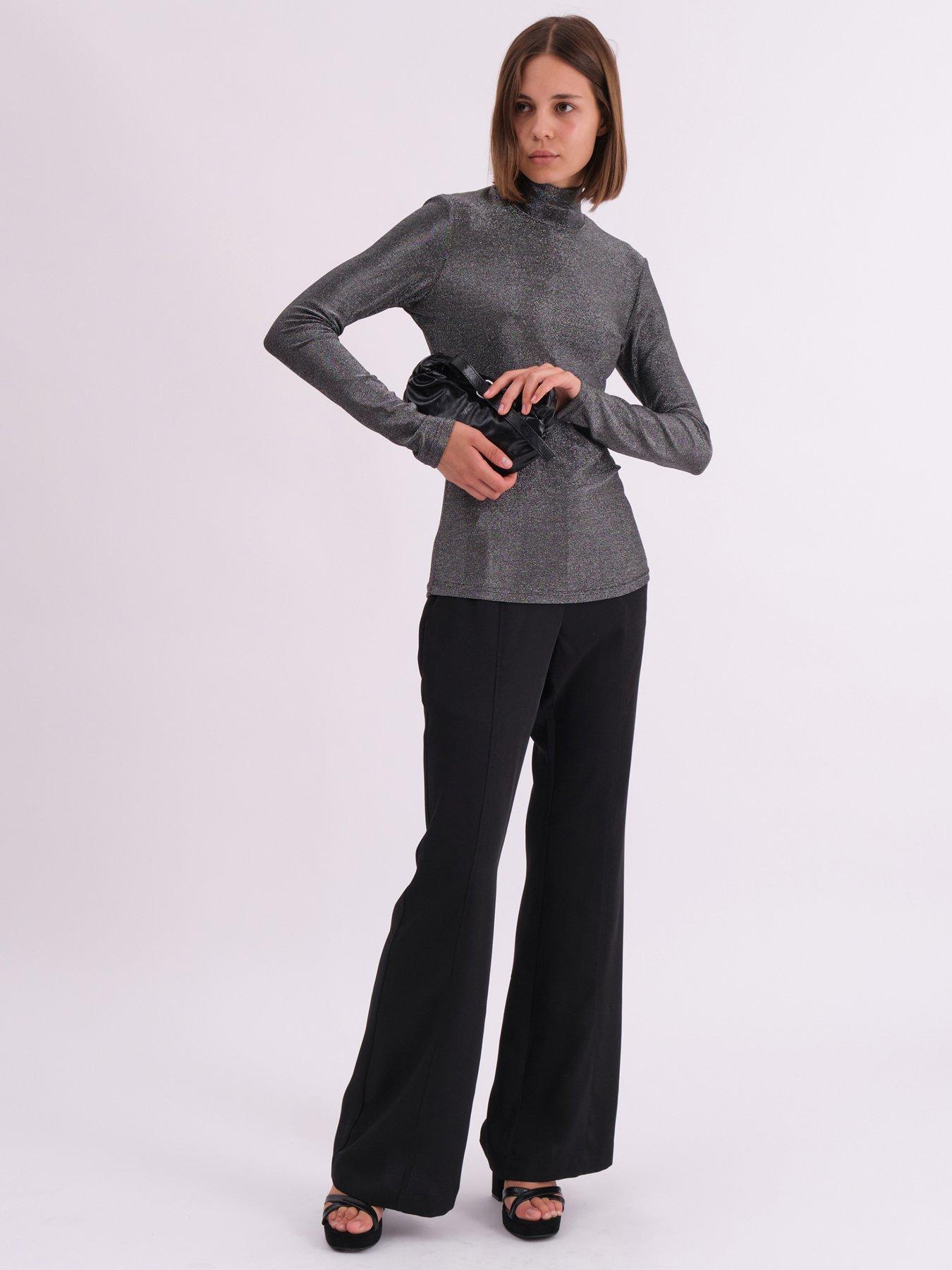 undefined Force Long Sleeve Lurex Roll Neck Top - Grey