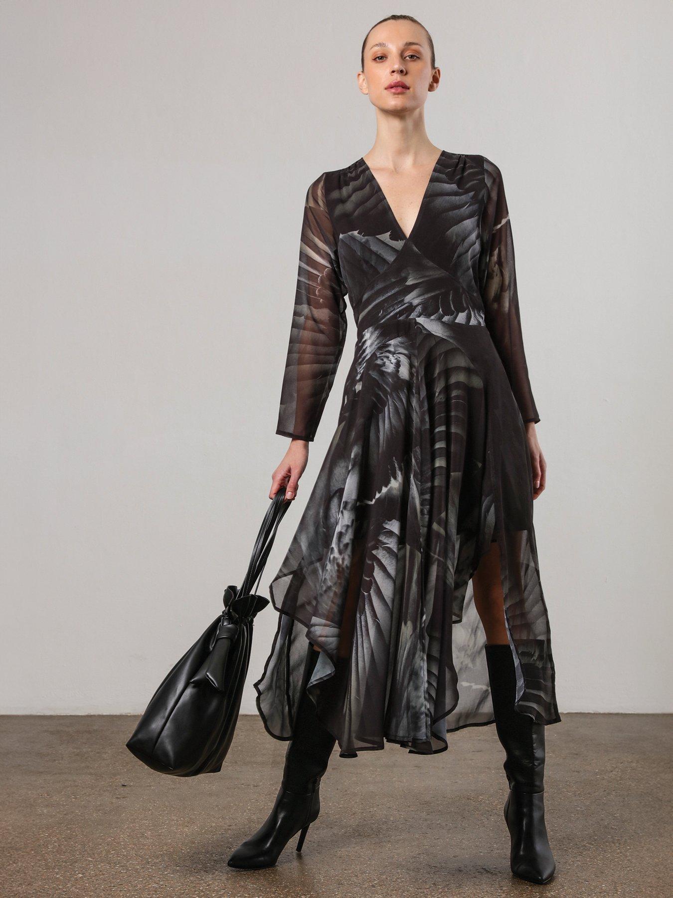 religion-infinity-long-sleeve-midi-dress-with-handkerchief-hem-in-hand-painted-prints-green