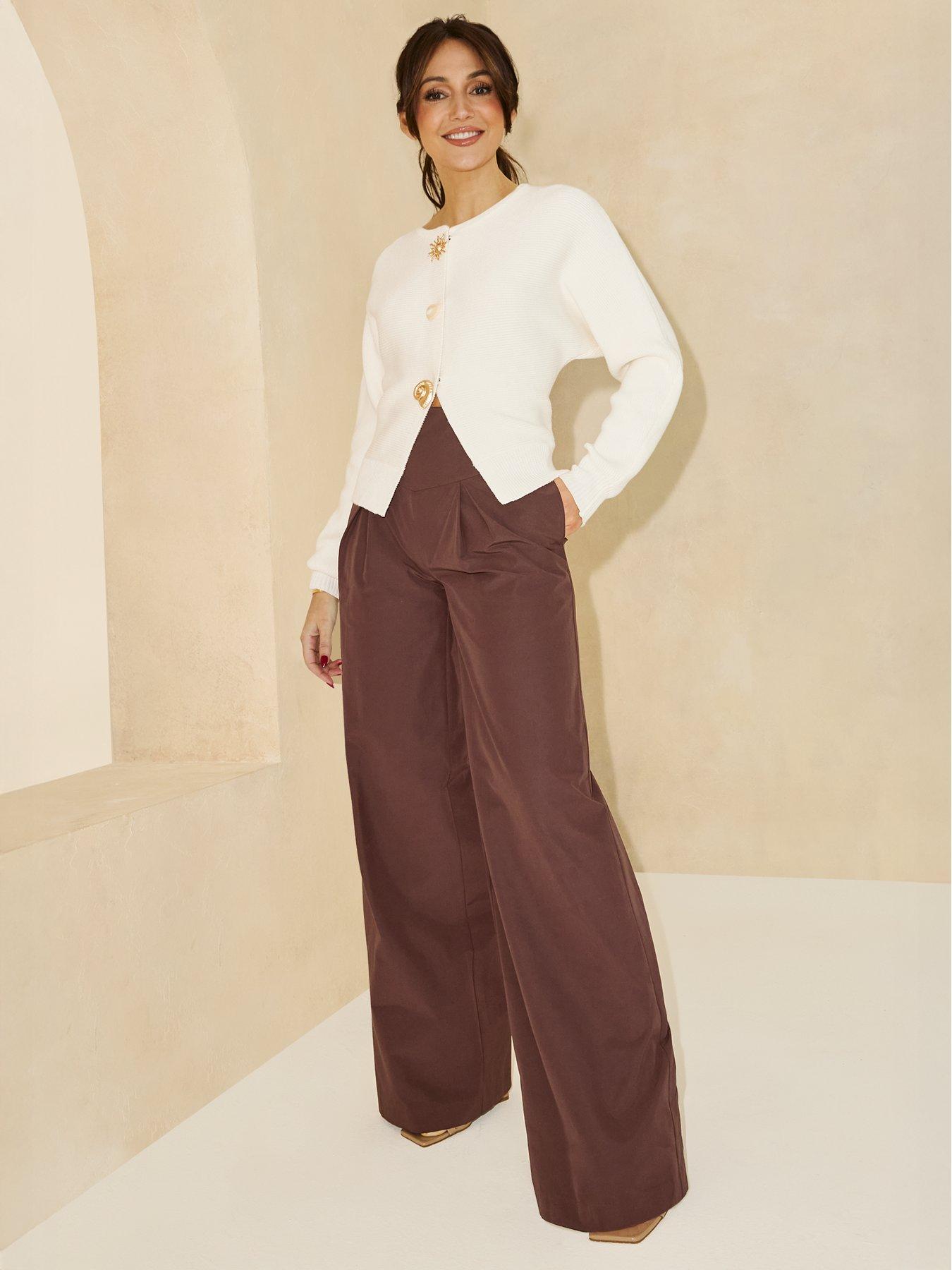 Michelle Keegan Waistband Wide Leg Trousers - Brown