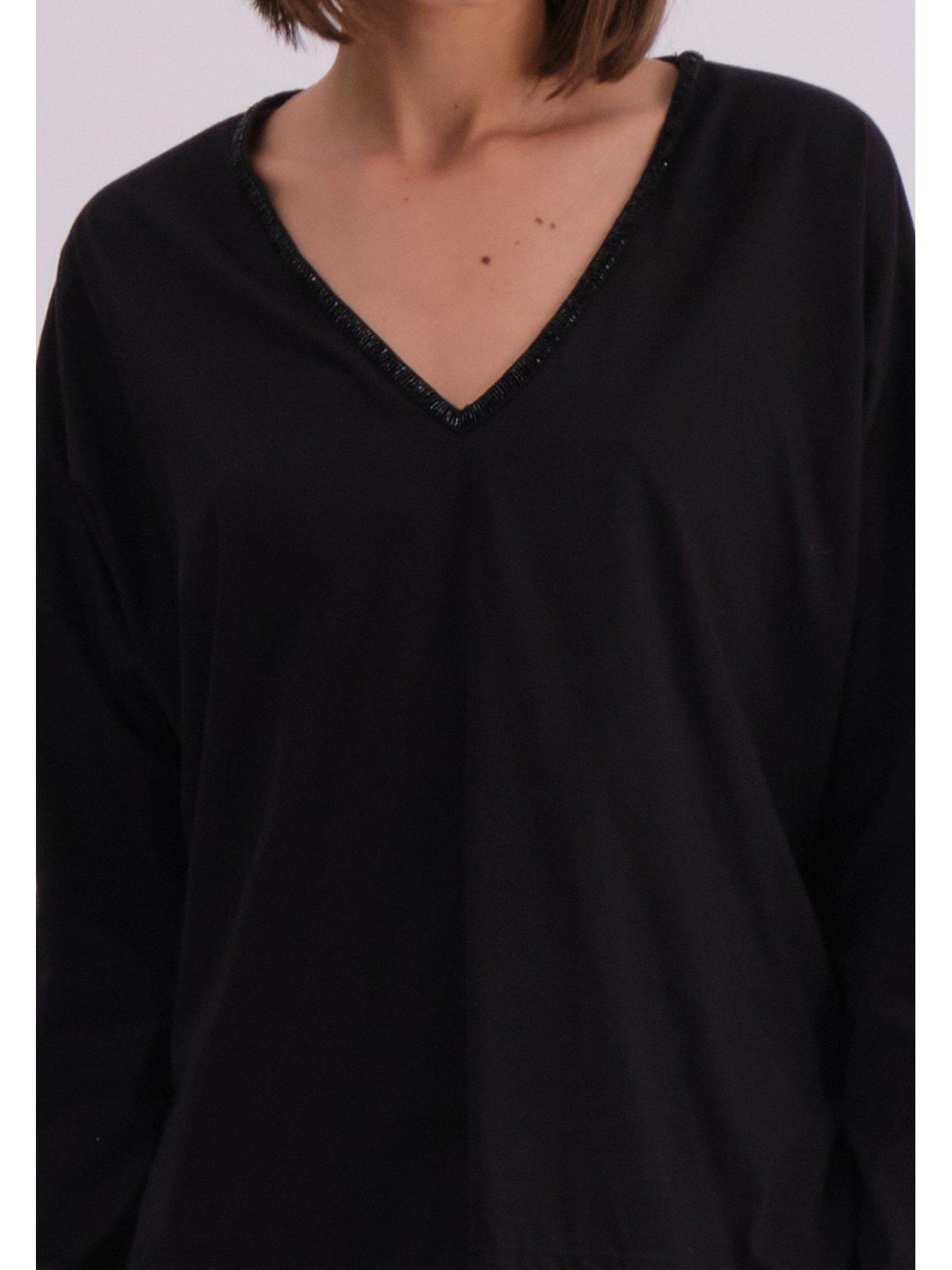 religion-long-sleeve-deep-v-neck-jersey-top-with-heavy-beaded-tonal-neck-line-blackoutfit