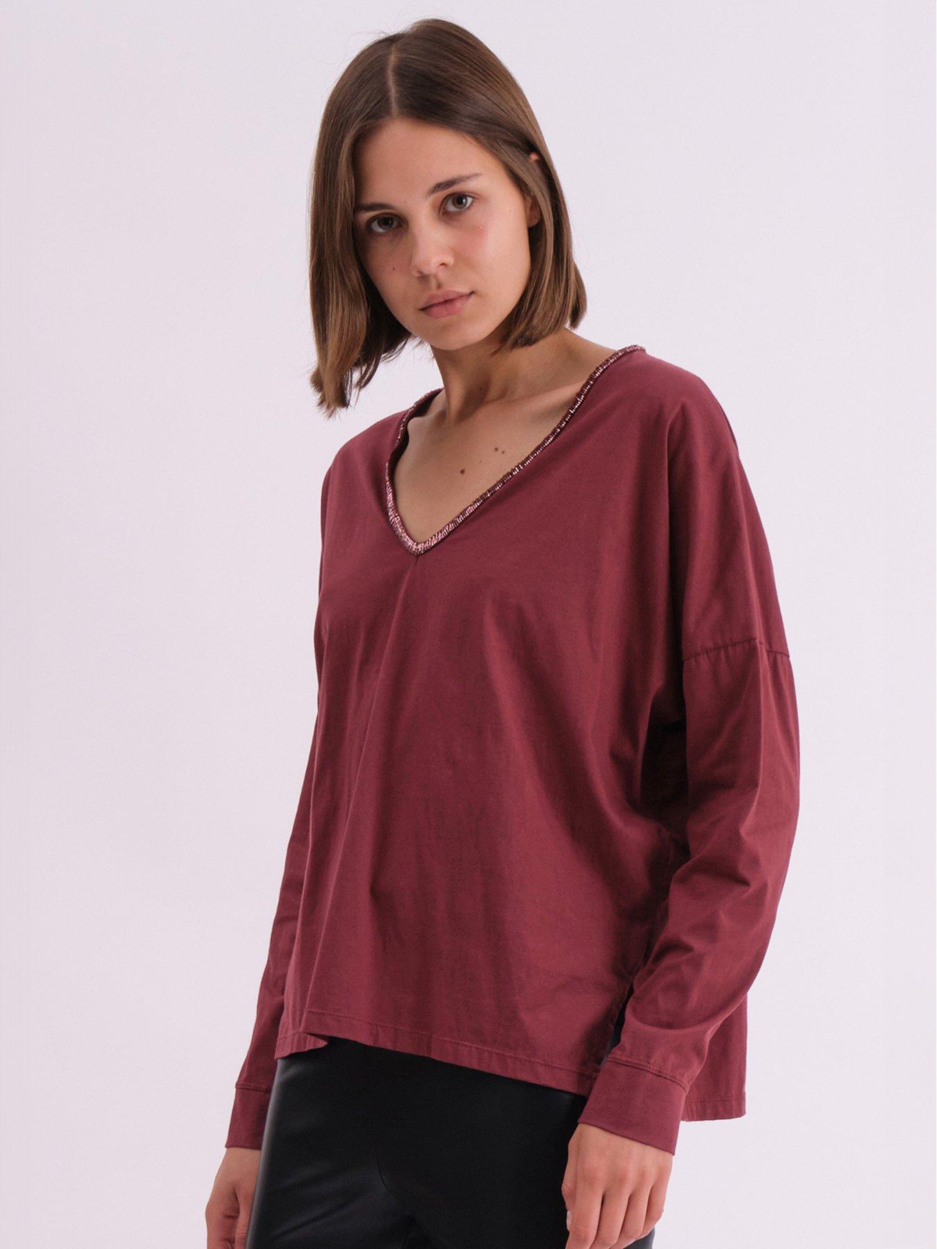 religion-long-sleeve-deep-v-neck-jersey-top-with-heavy-beaded-tonal-neck-line-purple