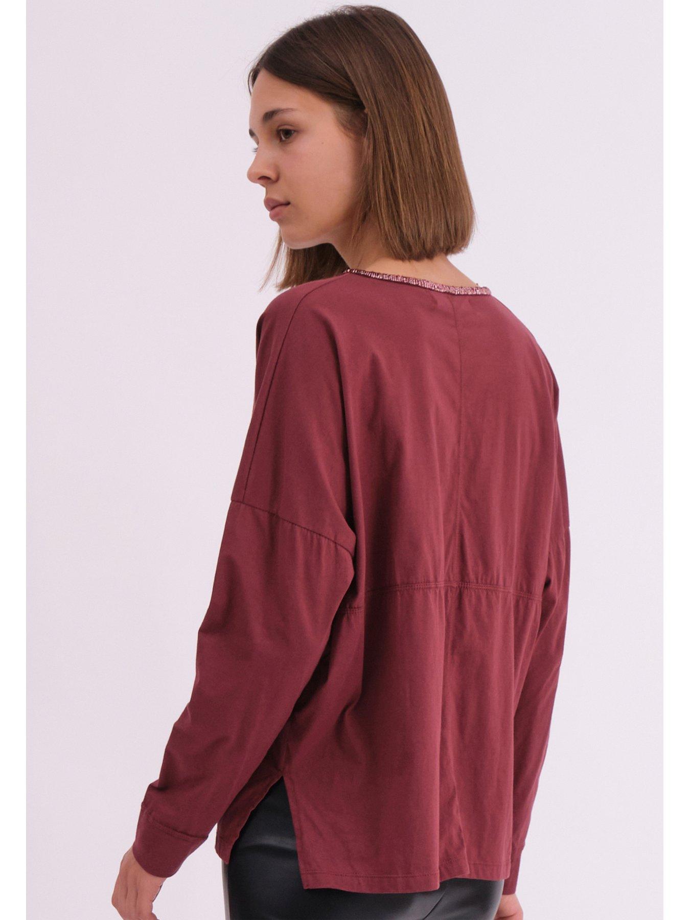 religion-long-sleeve-deep-v-neck-jersey-top-with-heavy-beaded-tonal-neck-line-purplestillFront