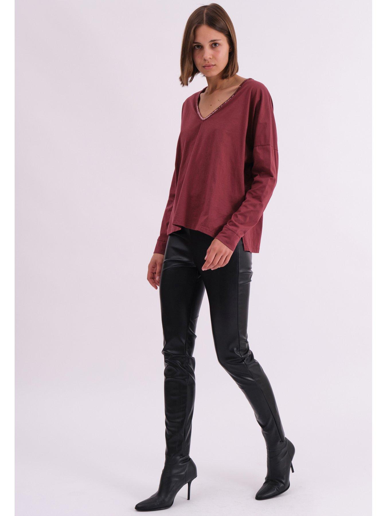 religion-long-sleeve-deep-v-neck-jersey-top-with-heavy-beaded-tonal-neck-line-purpleoutfit