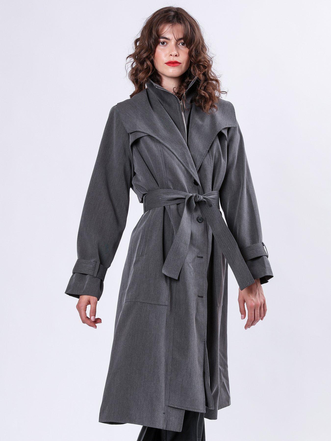 Religion Spirit Maxi Trench Coat With Draped Double Layer And Belt