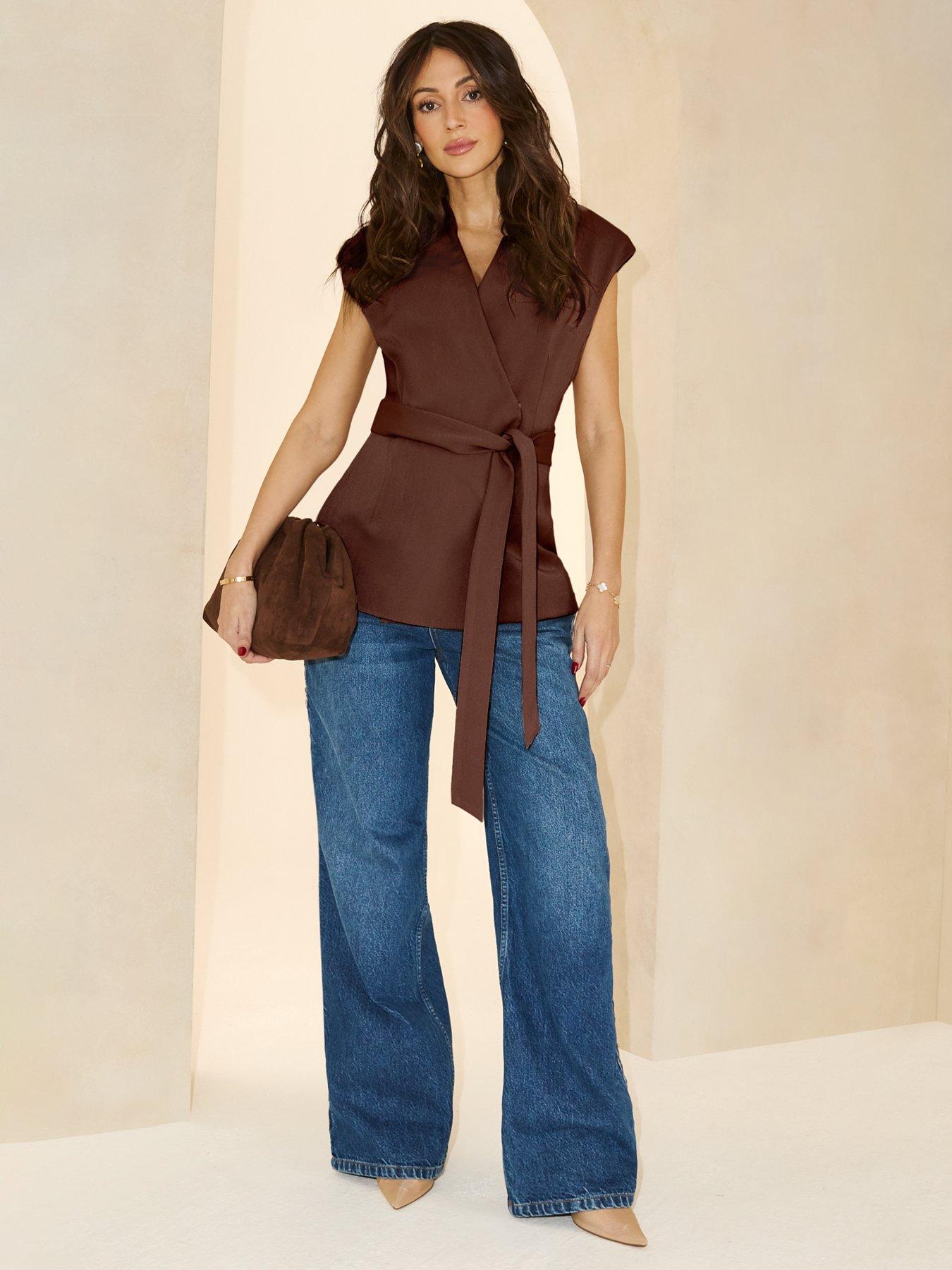 Michelle Keegan Wrap Over Belt Waistcoat - Brown
