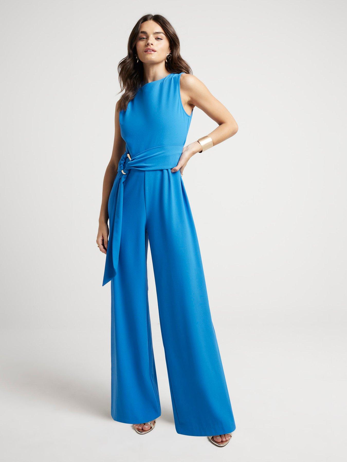undefined Belted Snitch Waist Jumpsuit - Blue