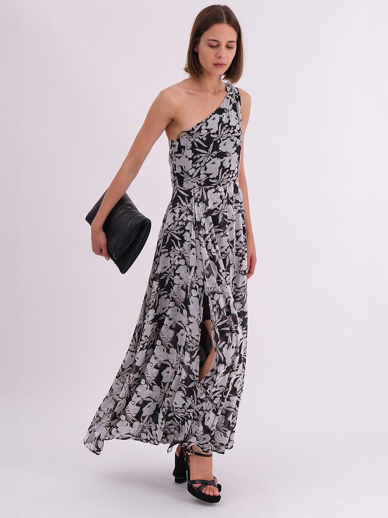 Religion Signature One Shoulder Maxi Dress With Full Multi Layered Skirt