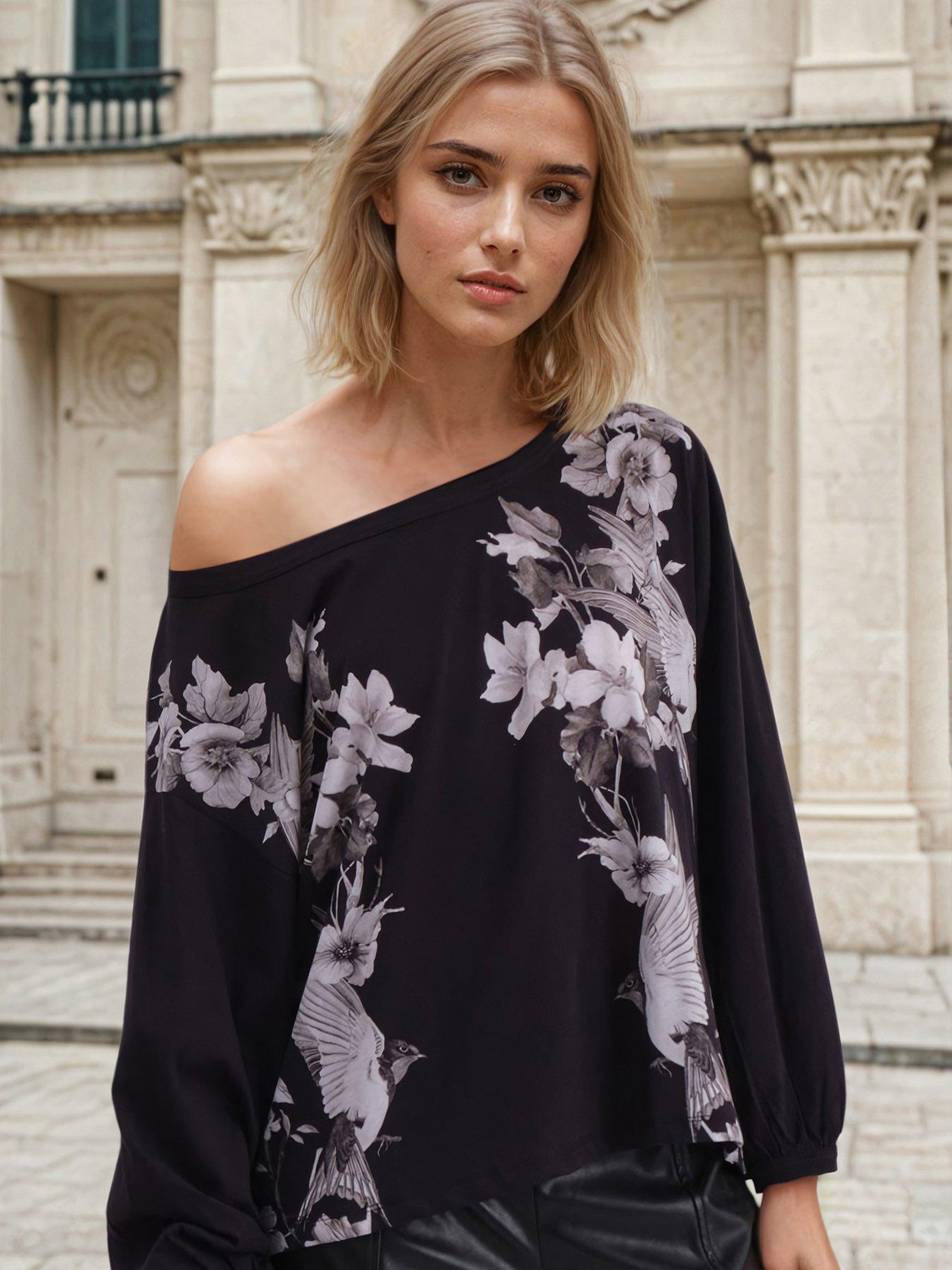 religion-off-the-shoulder-inversion-top-with-swallow-placement-print