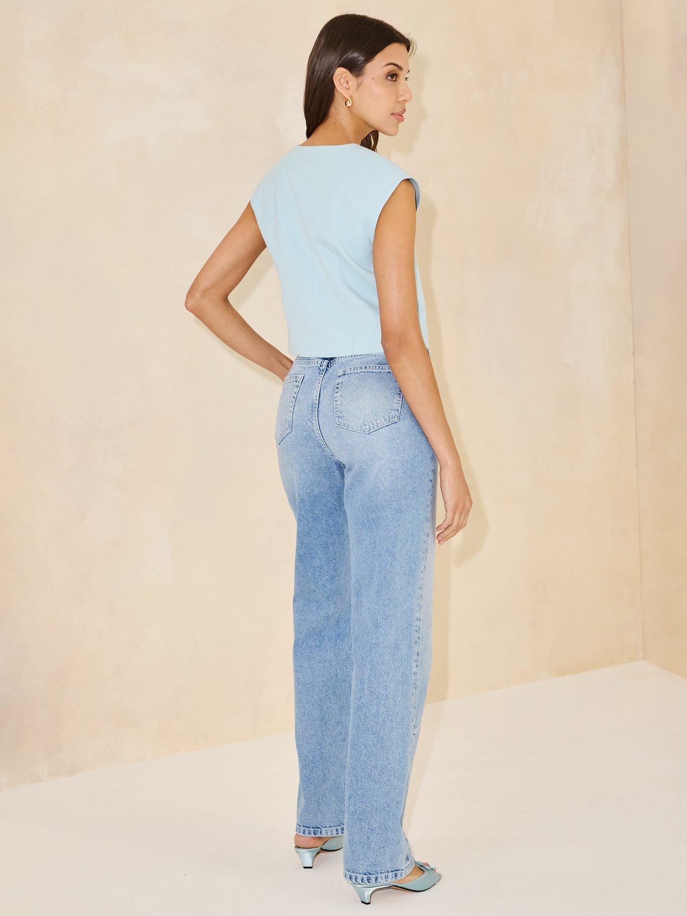 Image 2 of 5 of Michelle Keegan Tailored Buttoned Crop Top - Blue
