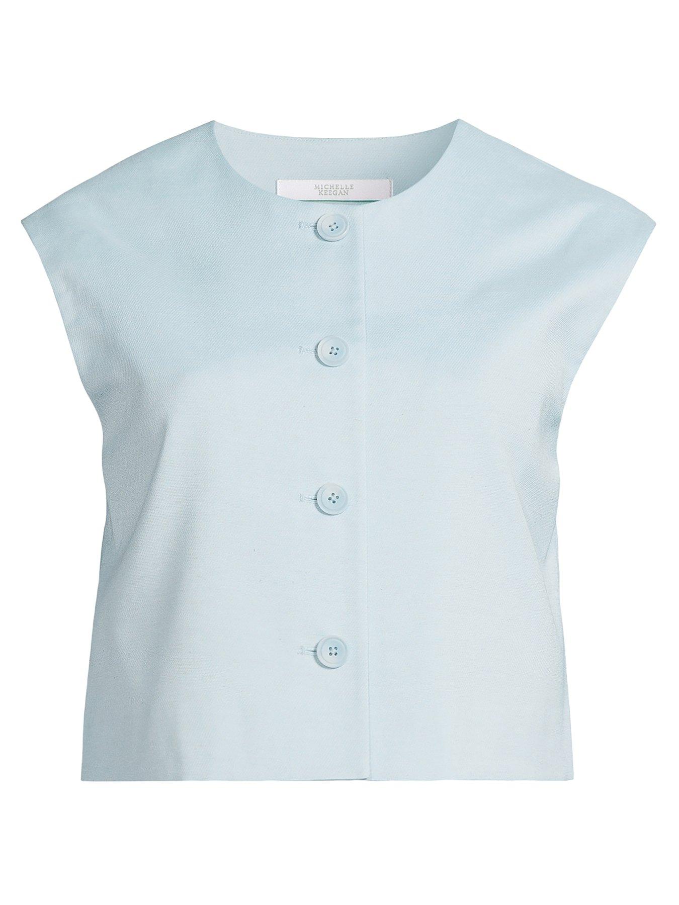 Image 5 of 5 of Michelle Keegan Tailored Buttoned Crop Top - Blue