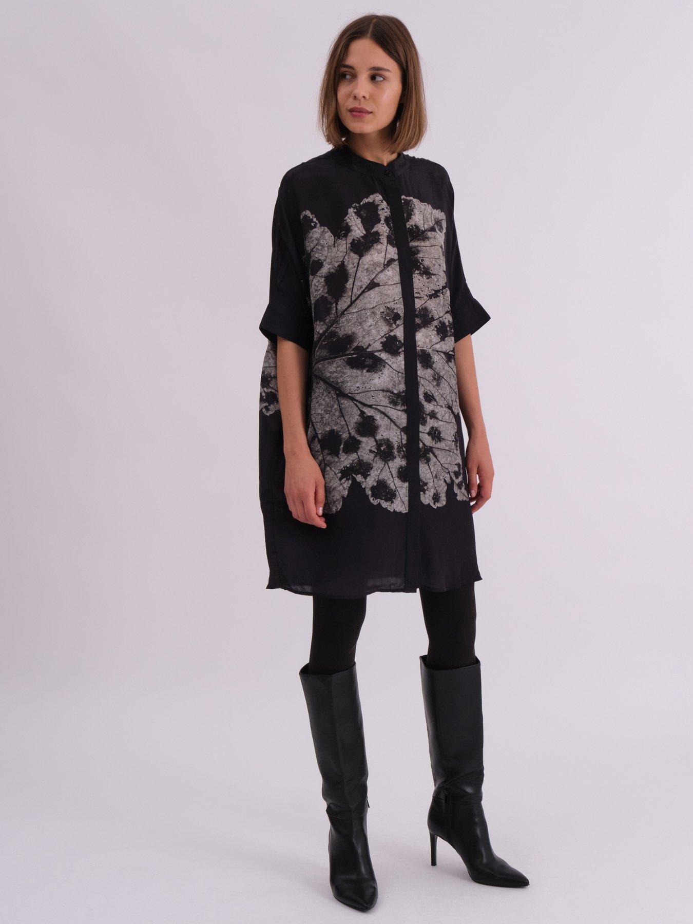 Image 1 of 5 of Religion Twist Oversized Tunic Dress With Large Leopard Leaf Print