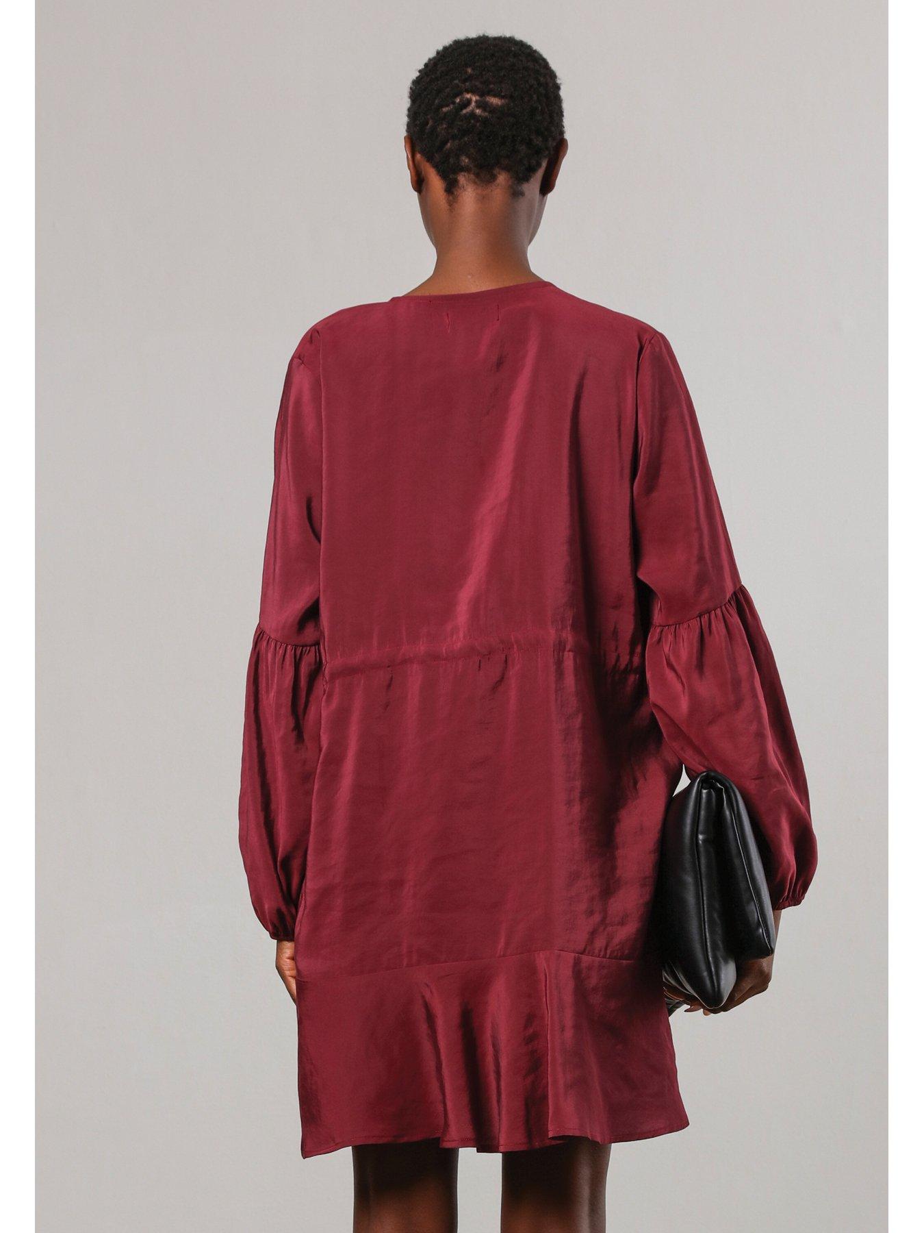 religion-twist-mini-dress-in-deep-burgundy-with-tie-waist-and-neck-tiestillFront