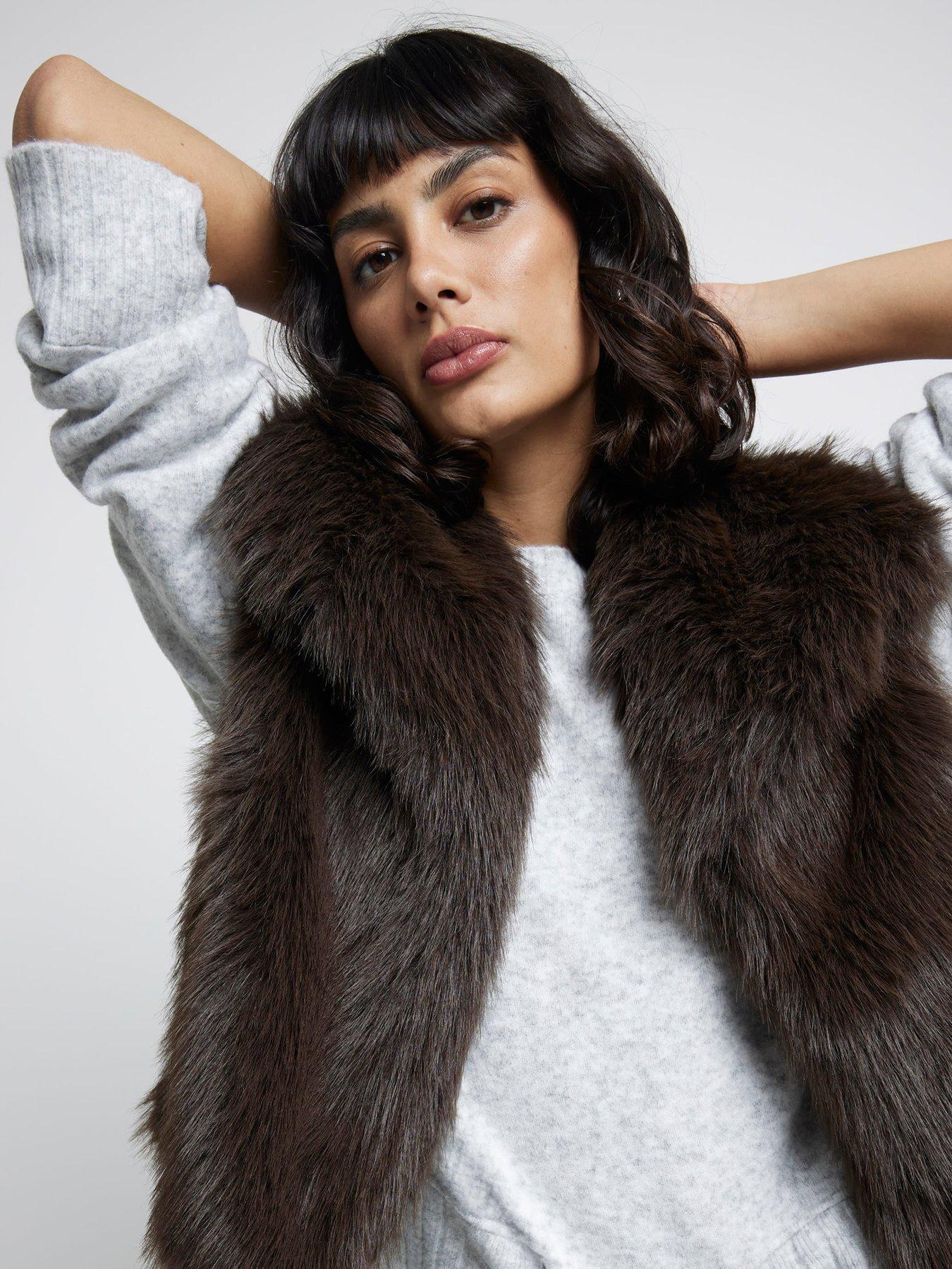 River Island Short Faux Fur Gilet Dark Brown Very Ireland