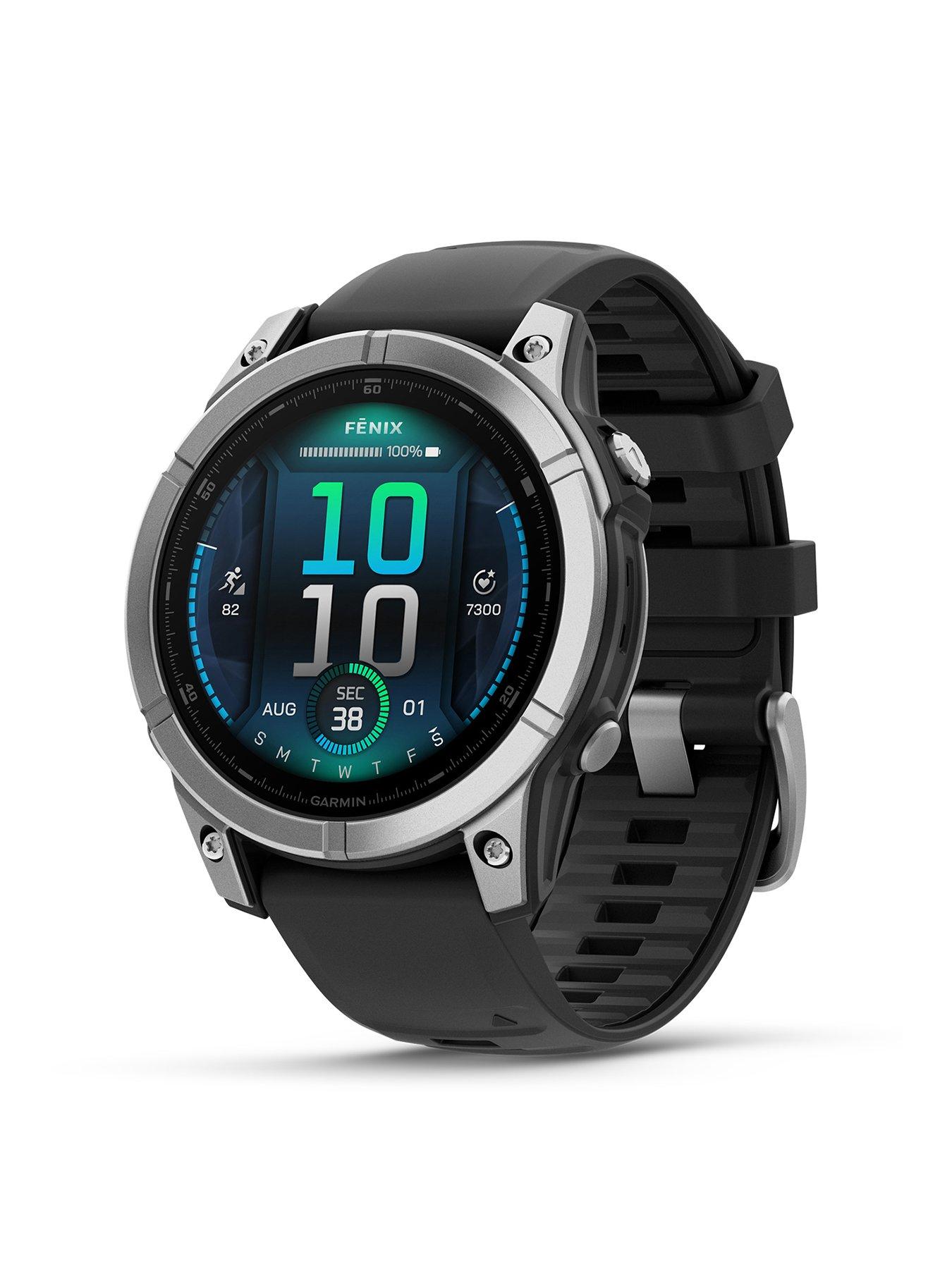 Image 1 of 7 of Garmin fenix E, Stainless Steel with Black Silicone Band