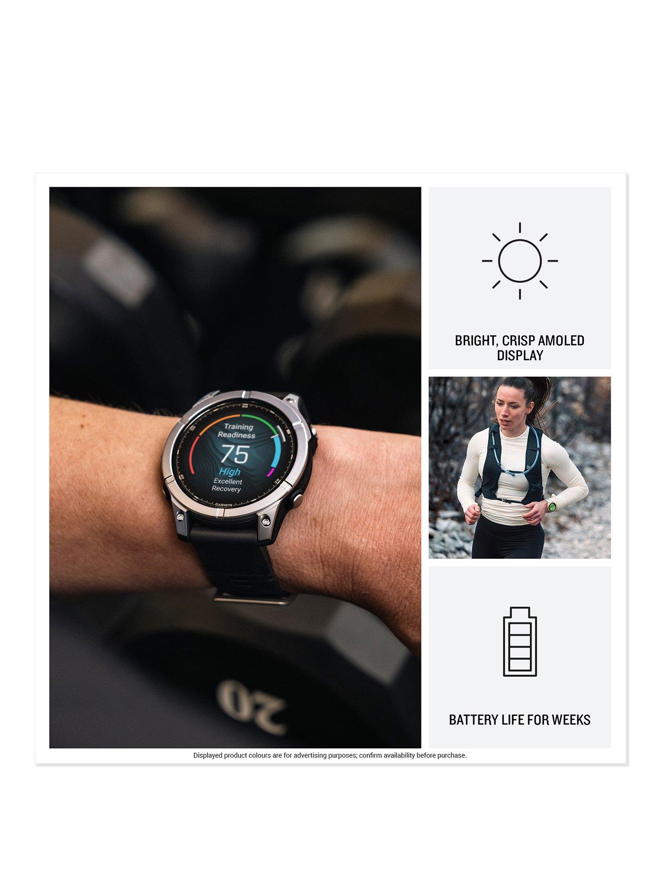 Image 3 of 7 of Garmin fenix E, Stainless Steel with Black Silicone Band