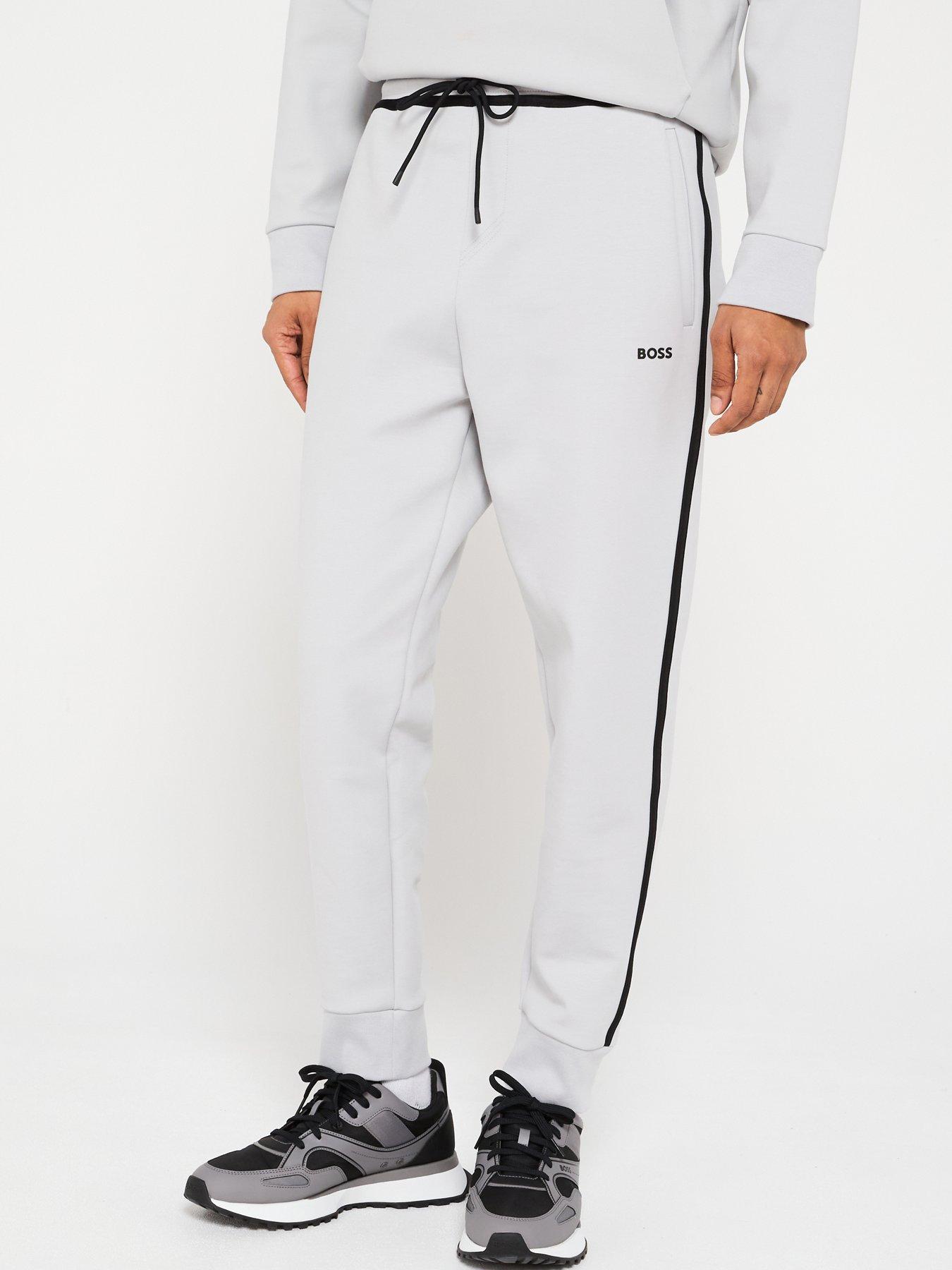 Image 1 of 4 of BOSS Headlo Tape Trim Regular Fit Cuff Joggers- Light Grey