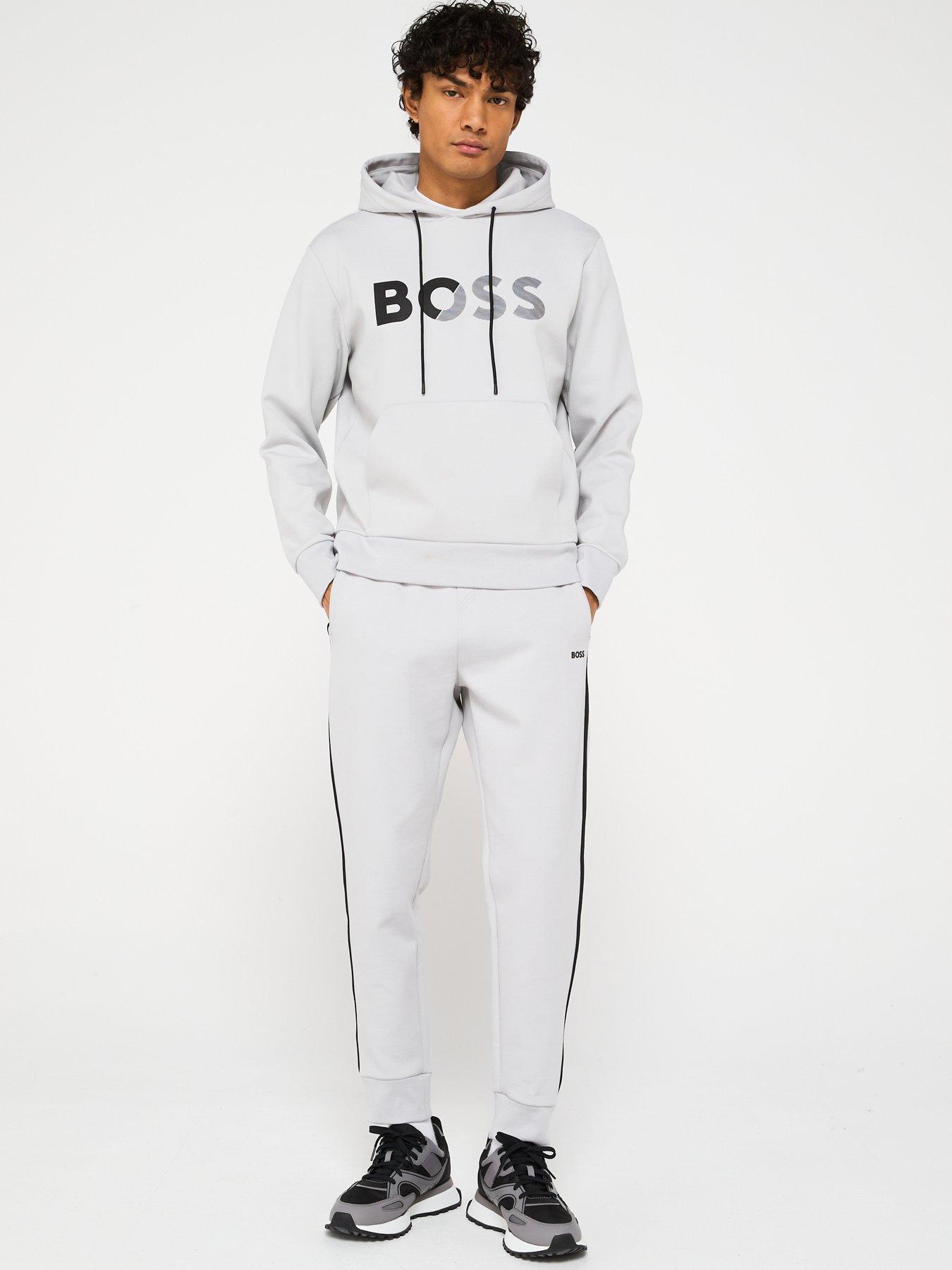 Image 3 of 4 of BOSS Headlo Tape Trim Regular Fit Cuff Joggers- Light Grey