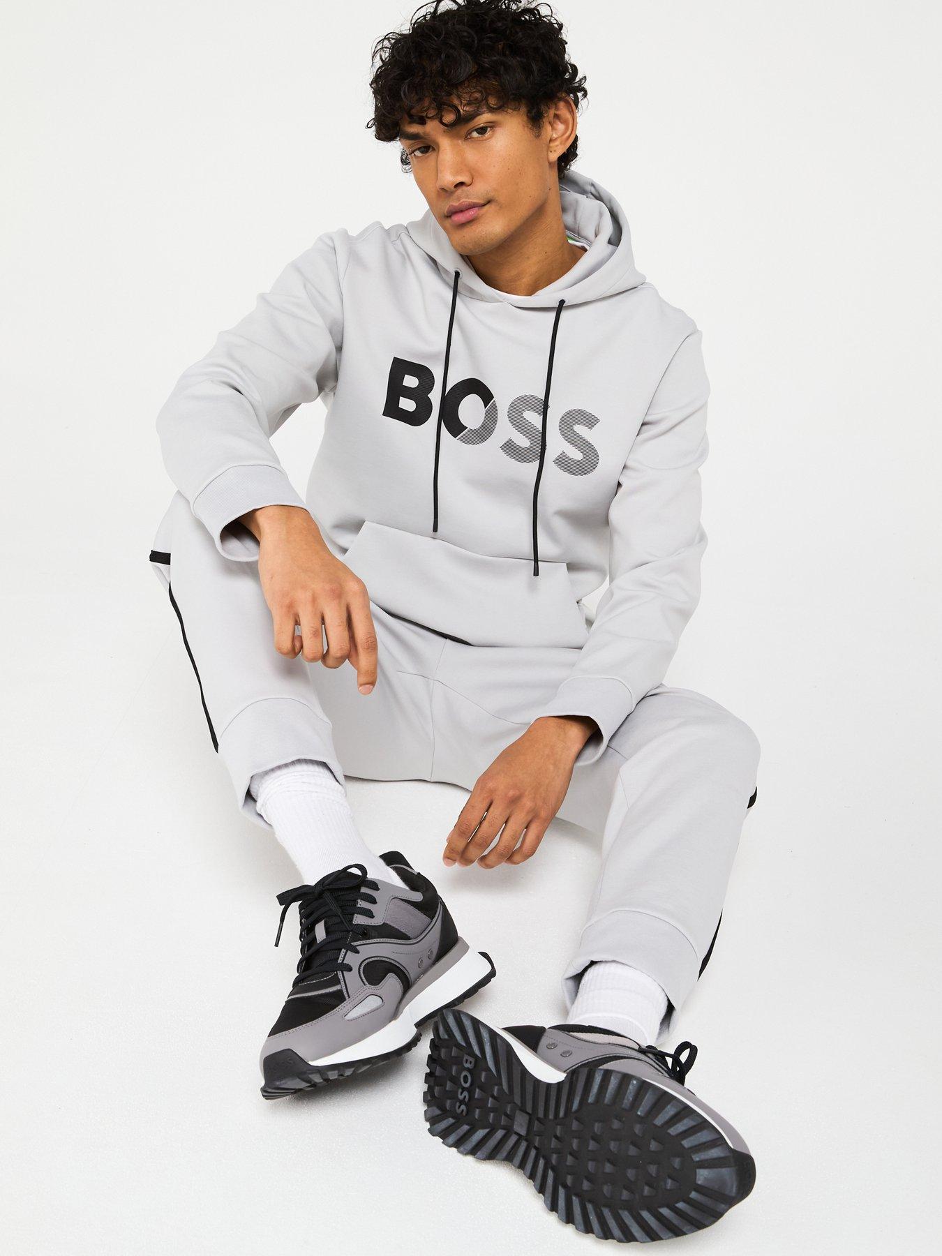 Image 4 of 4 of BOSS Headlo Tape Trim Regular Fit Cuff Joggers- Light Grey