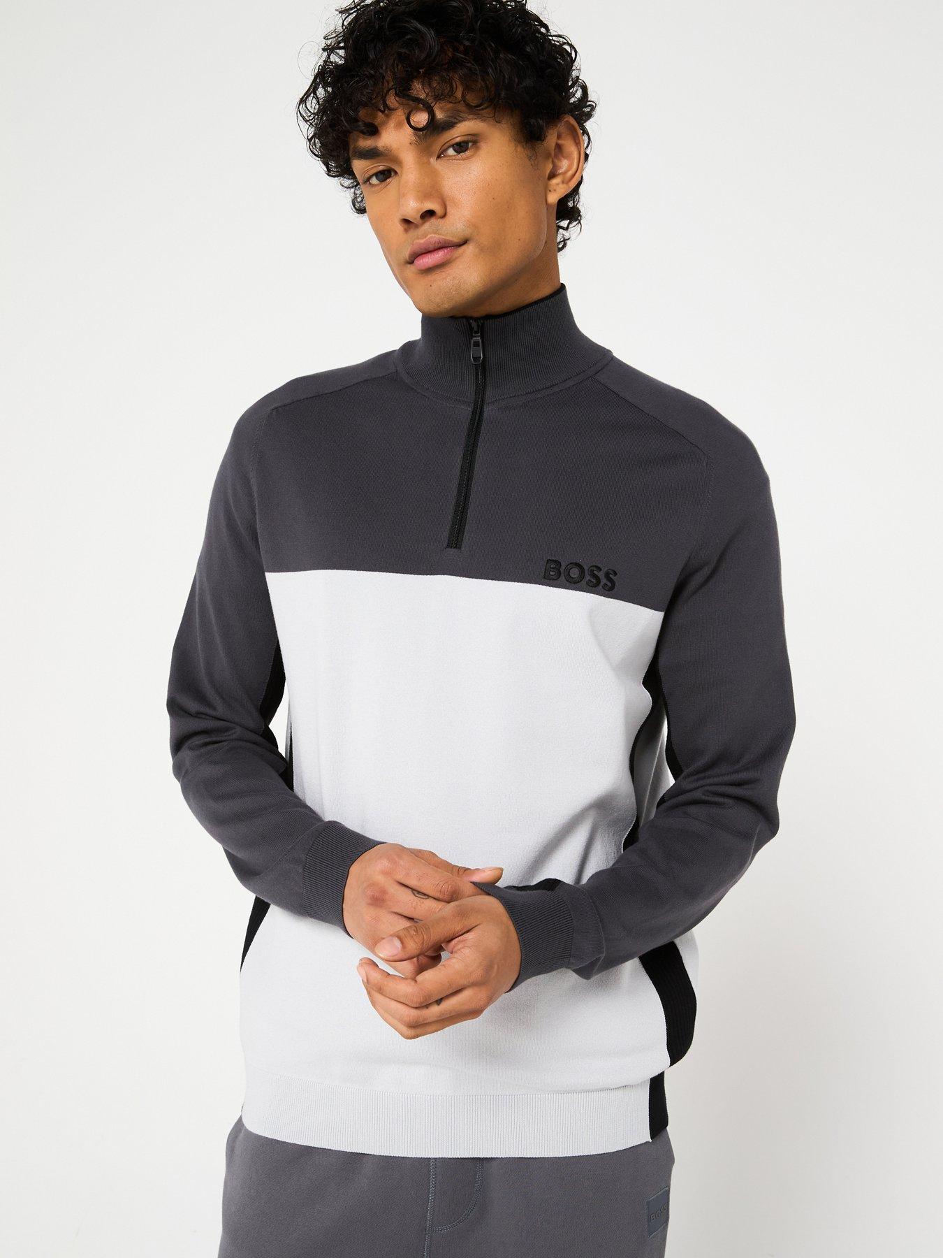 undefined Hydro-X Regular Fit Contrast Block 1/4 Knitted Jumper- Light Grey