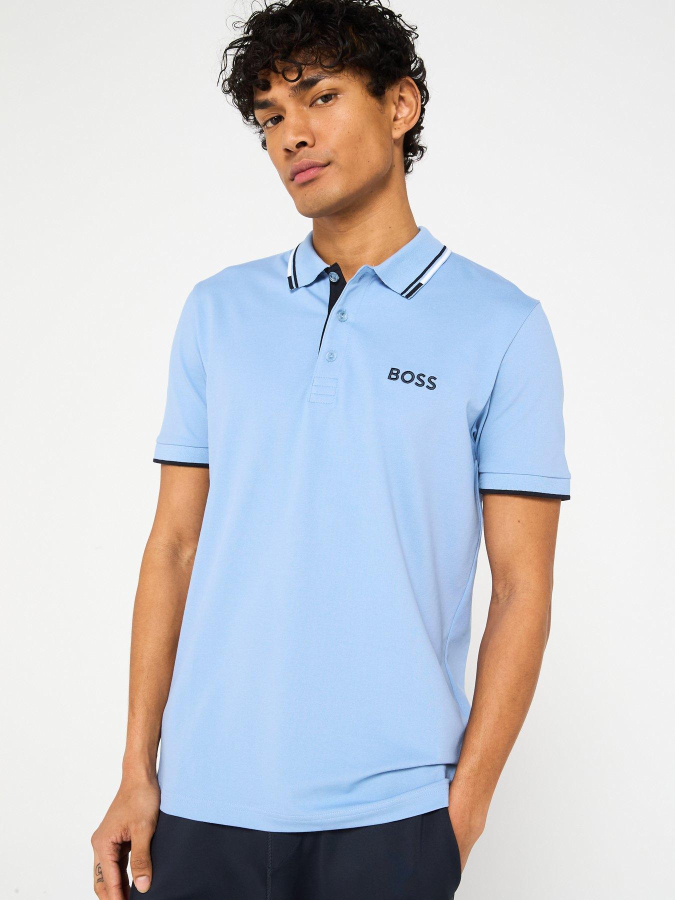 Image 1 of 5 of BOSS Paddy Pro Regular Fit Tipping Polo Shirt - Light Blue