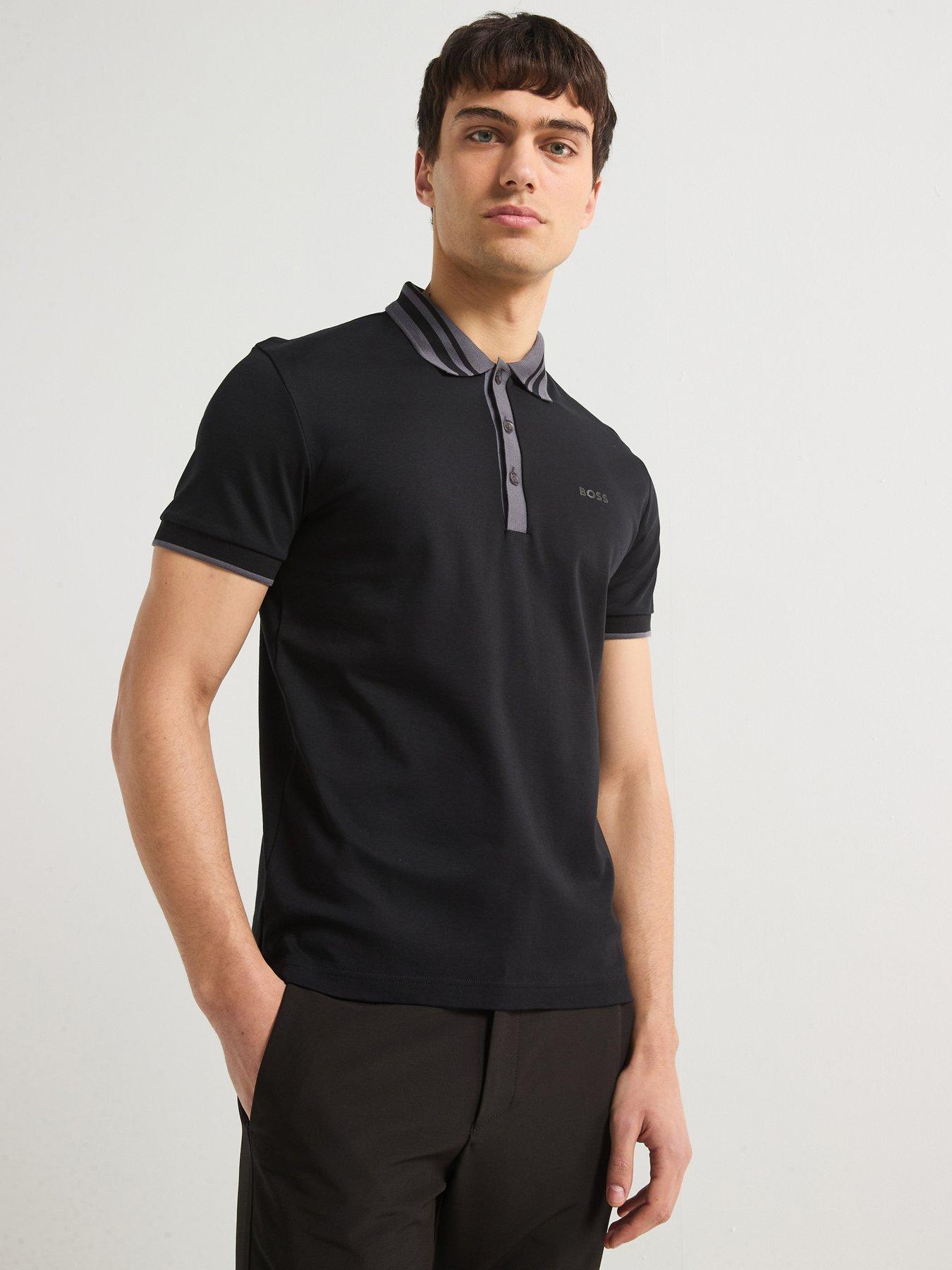 BOSS Paule Tape Placket Polo Shirt- Black