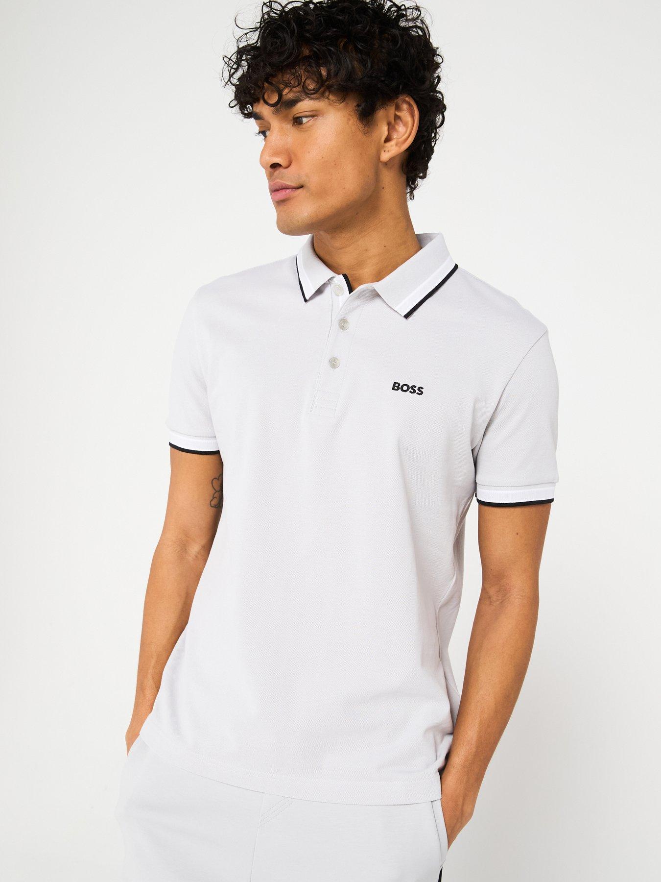 BOSS Paddy Regular Fit Tipped Polo Shirt - Light Grey