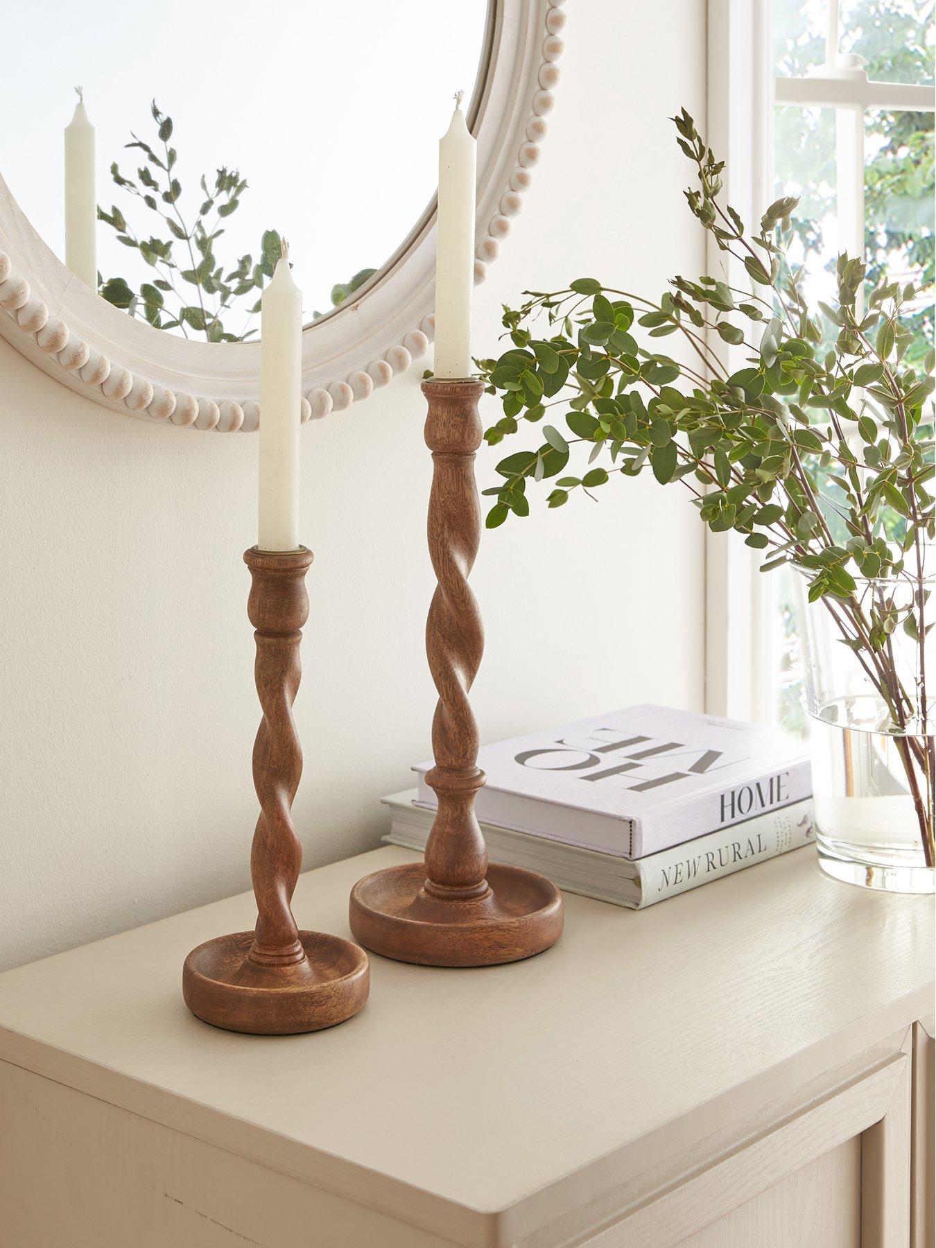 The Very Collection Set Of 2 Twist Wooden Candlestick Holders in Natural