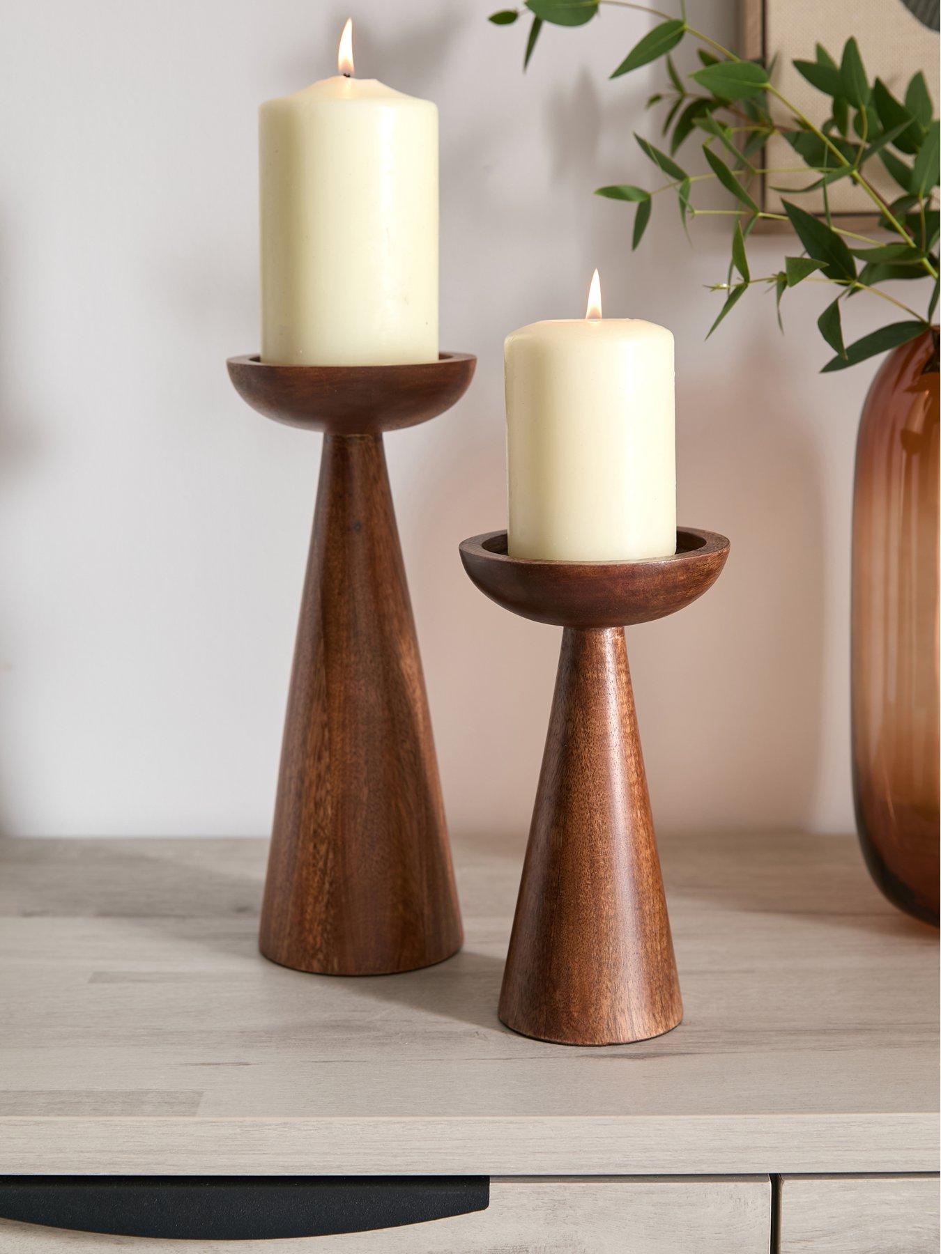 The Very Collection Set Of 2 Wooden Pillar Candle Holders in Natural
