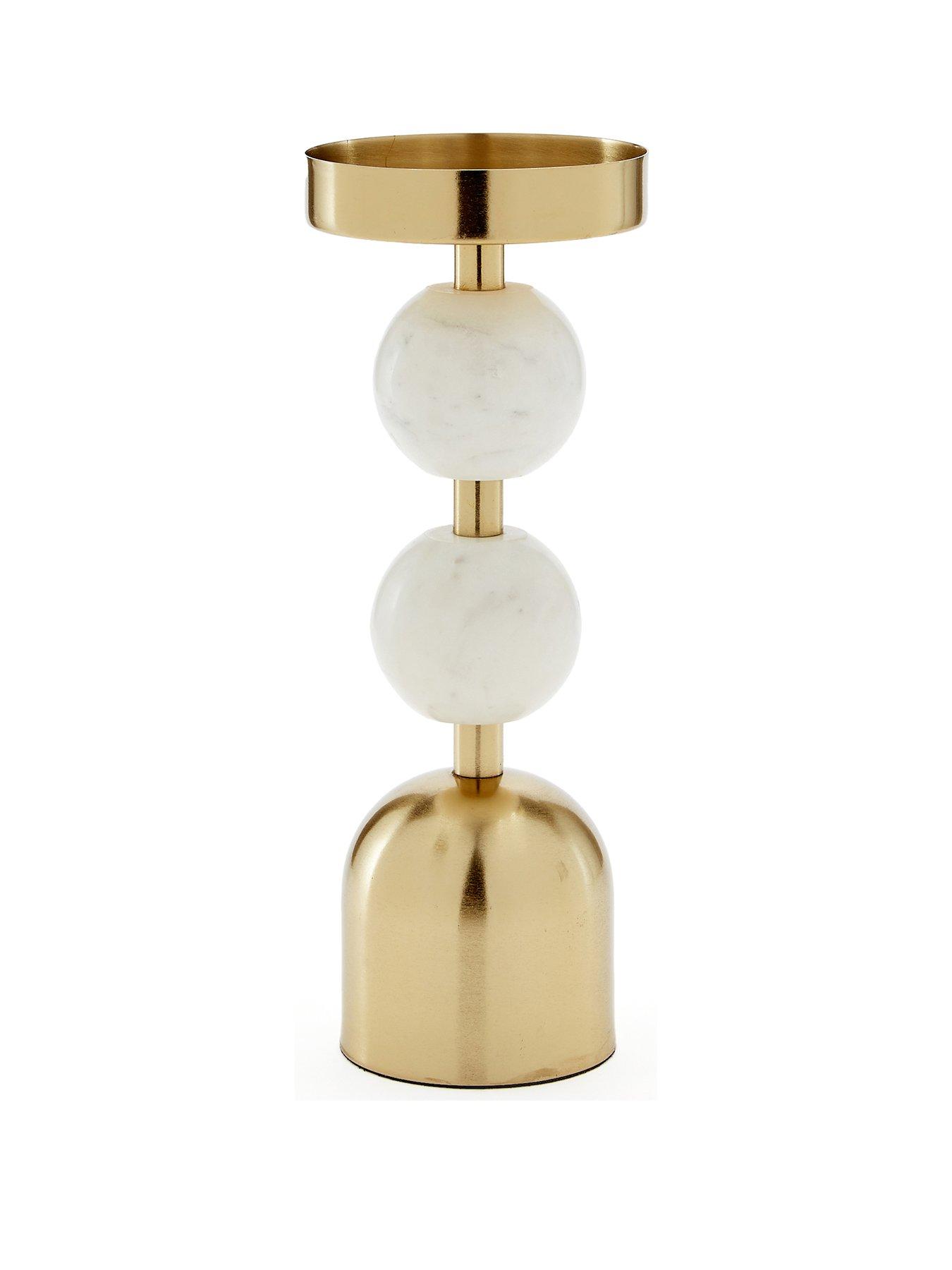 Image 2 of 4 of Very Home Pillar Candle Holder With Double Bobble Detail - Marble/brass