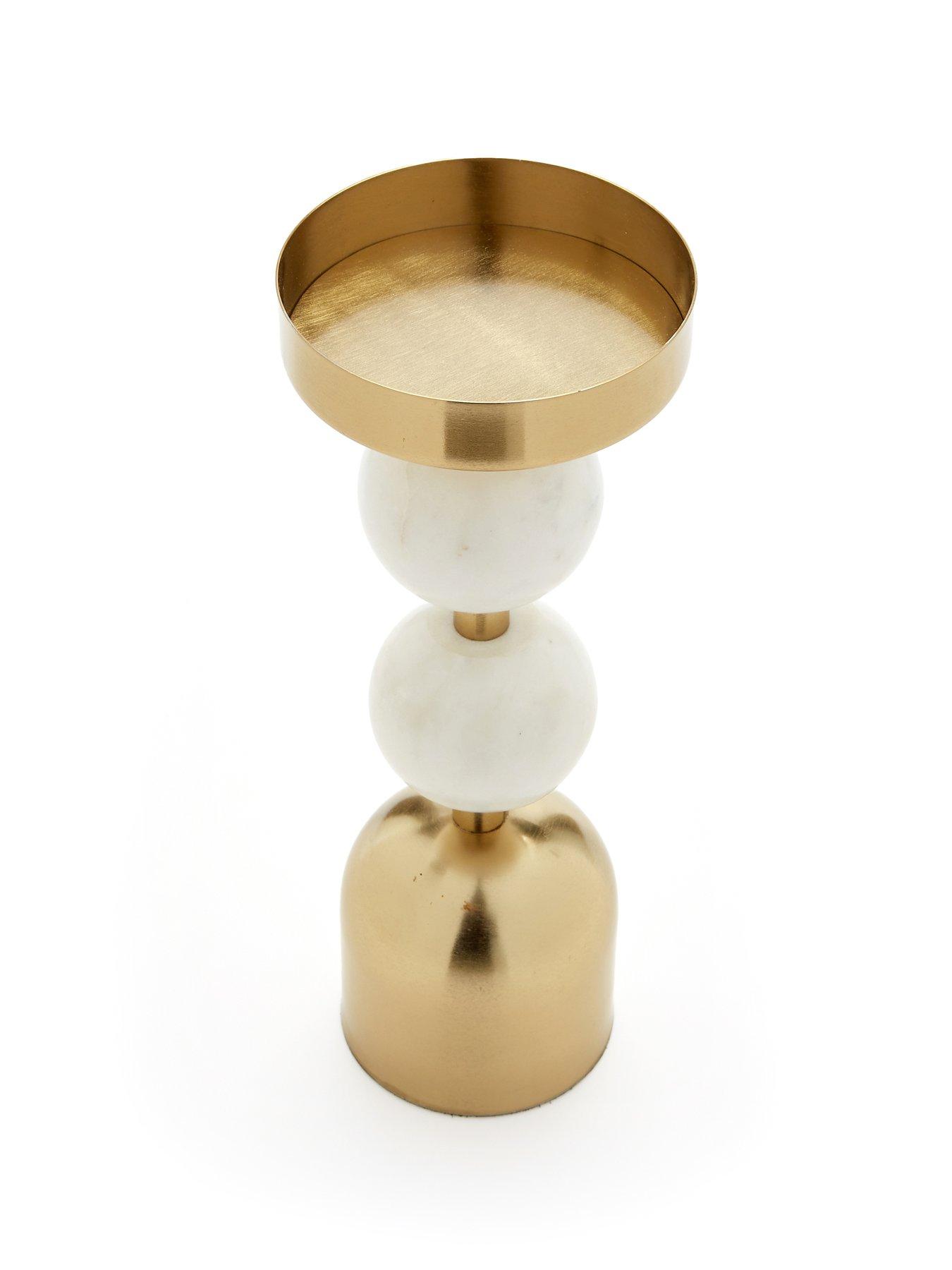 Image 3 of 4 of Very Home Pillar Candle Holder With Double Bobble Detail - Marble/brass