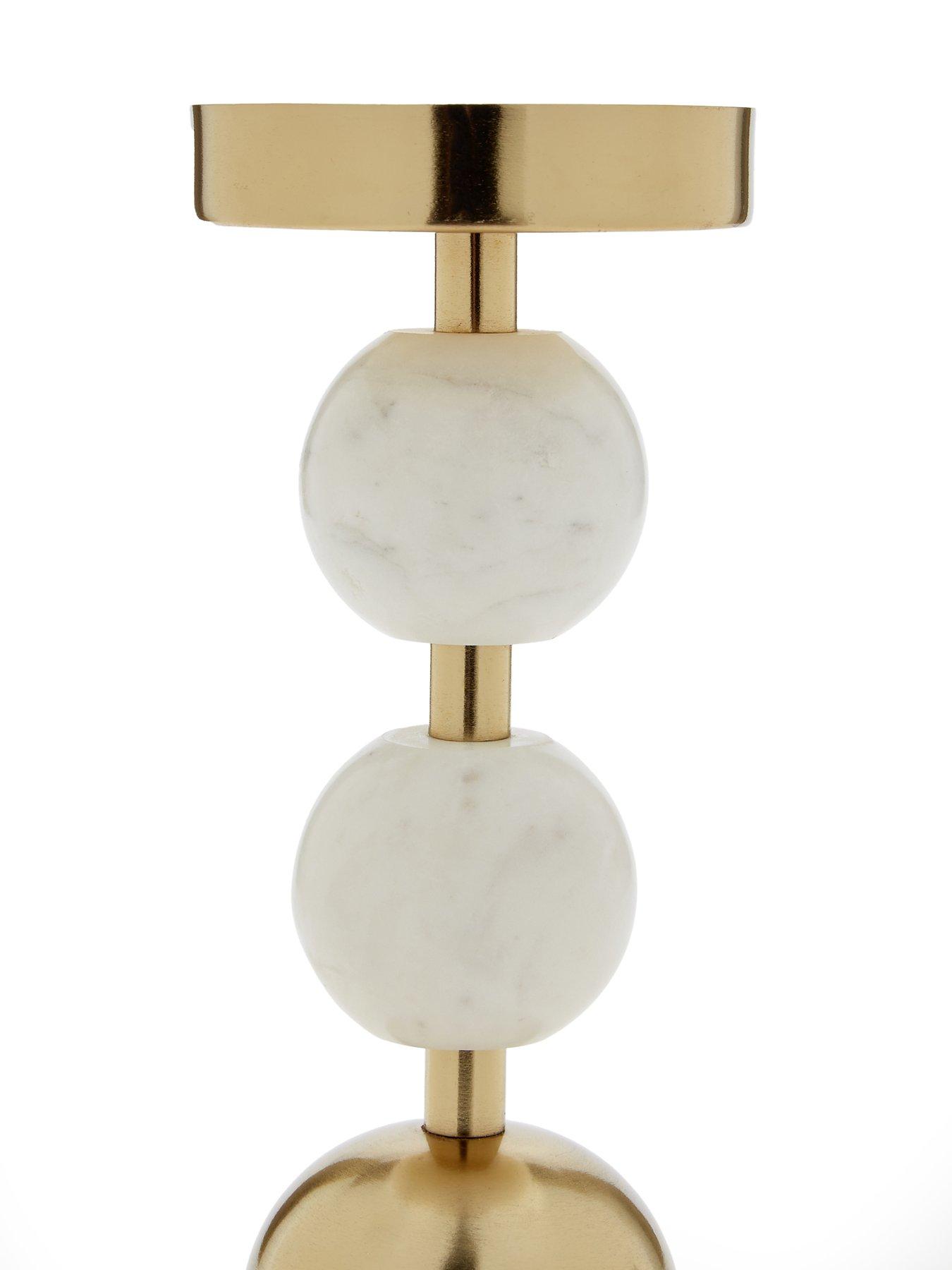 Image 4 of 4 of Very Home Pillar Candle Holder With Double Bobble Detail - Marble/brass