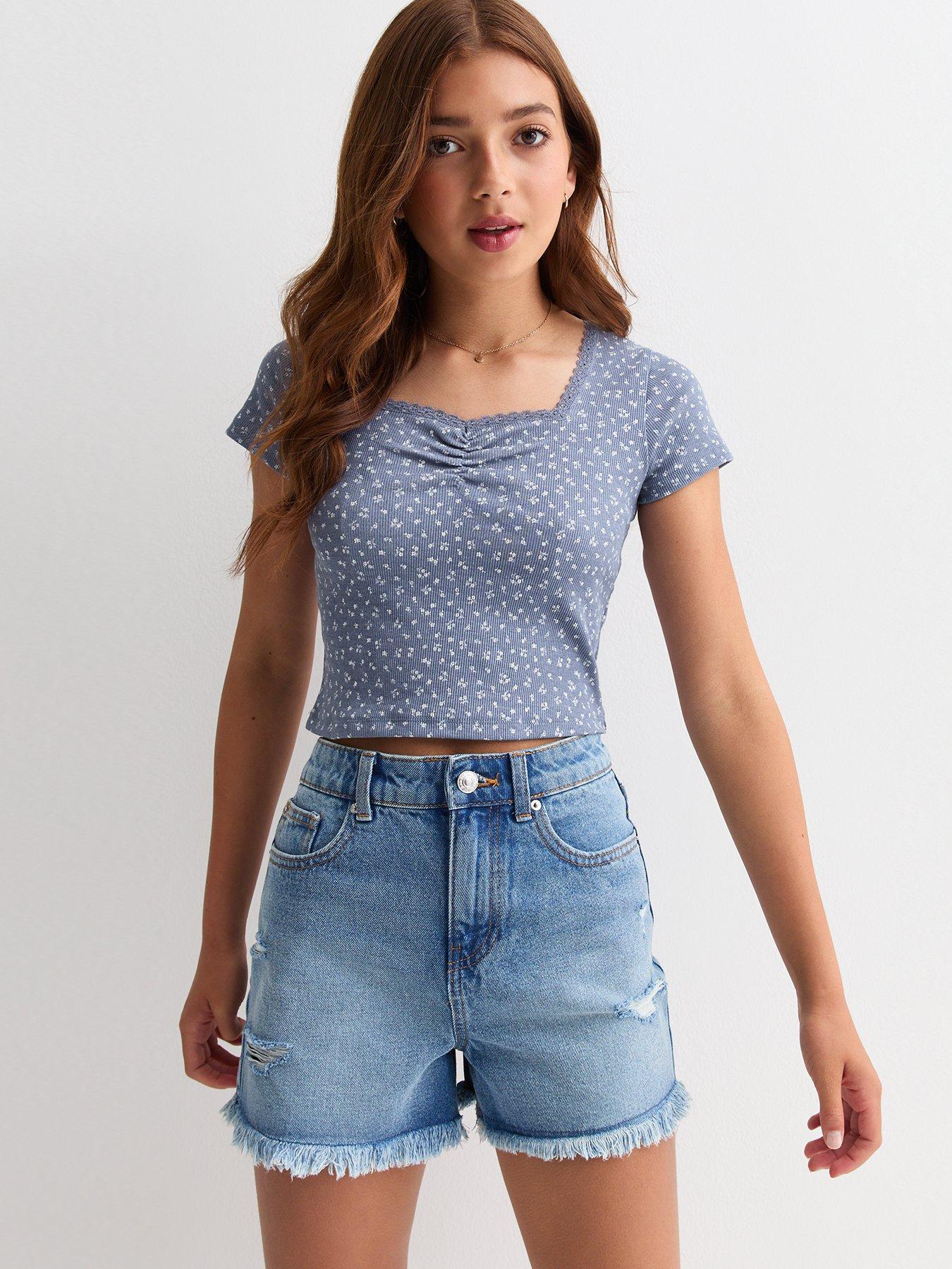 new-look-915-girls-blue-floral-print-square-neck-t-shirt