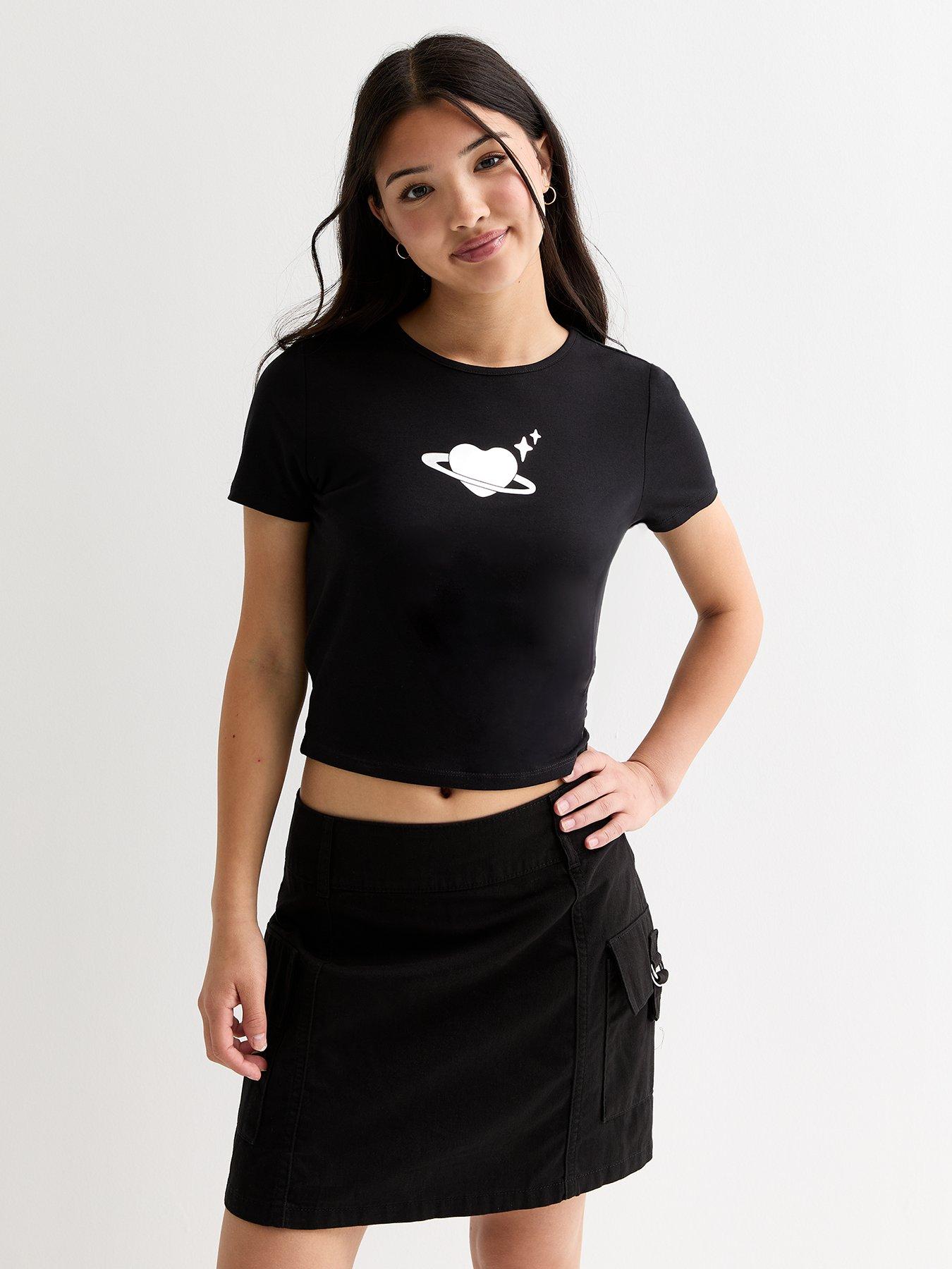 new-look-915-girls-black-cosmic-heart-print-mini-t-shirt