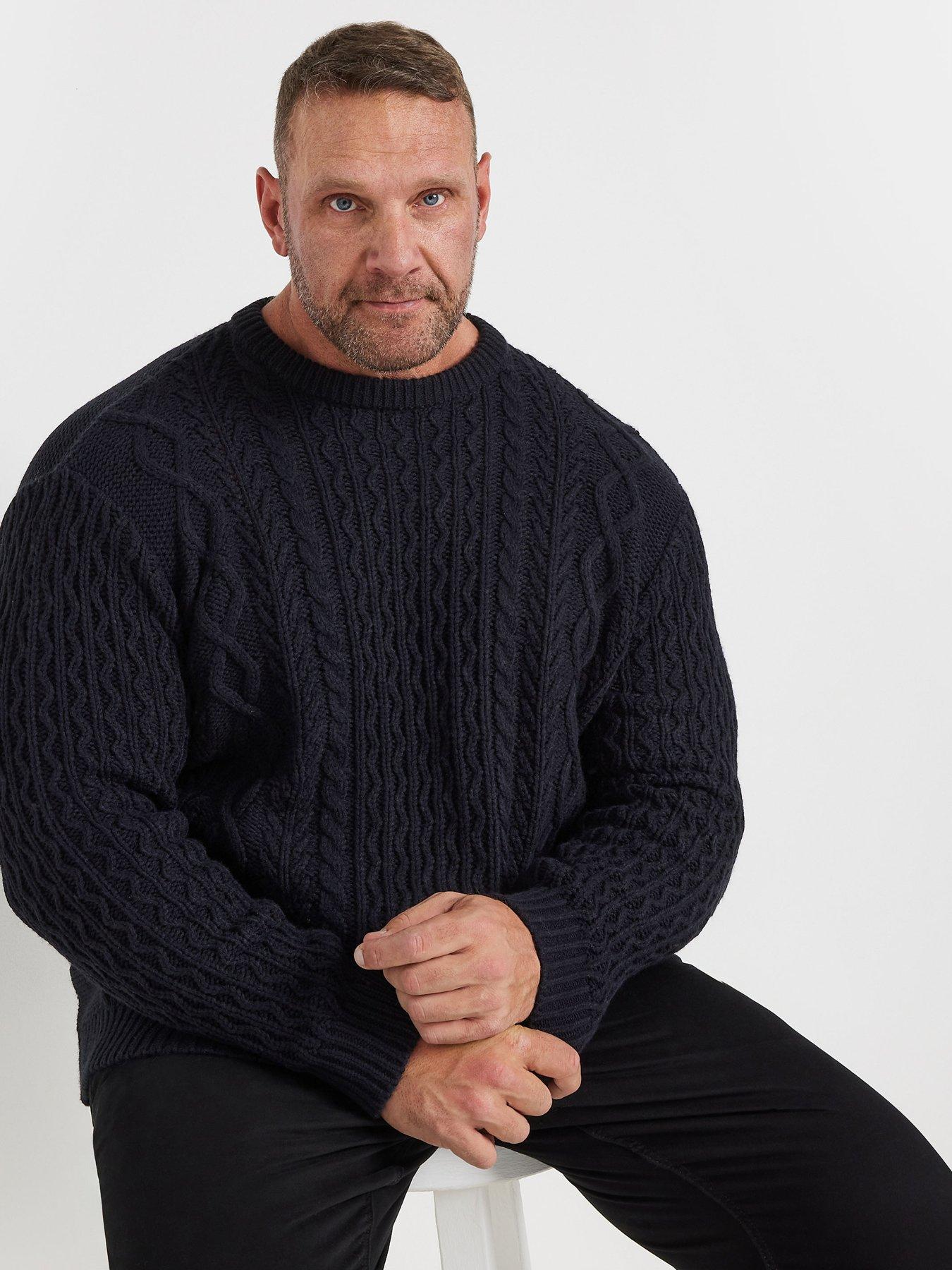 Image 1 of 1 of BadRhino Heavy Cable Knit Crew Neck Knitted Jumper - Blue
