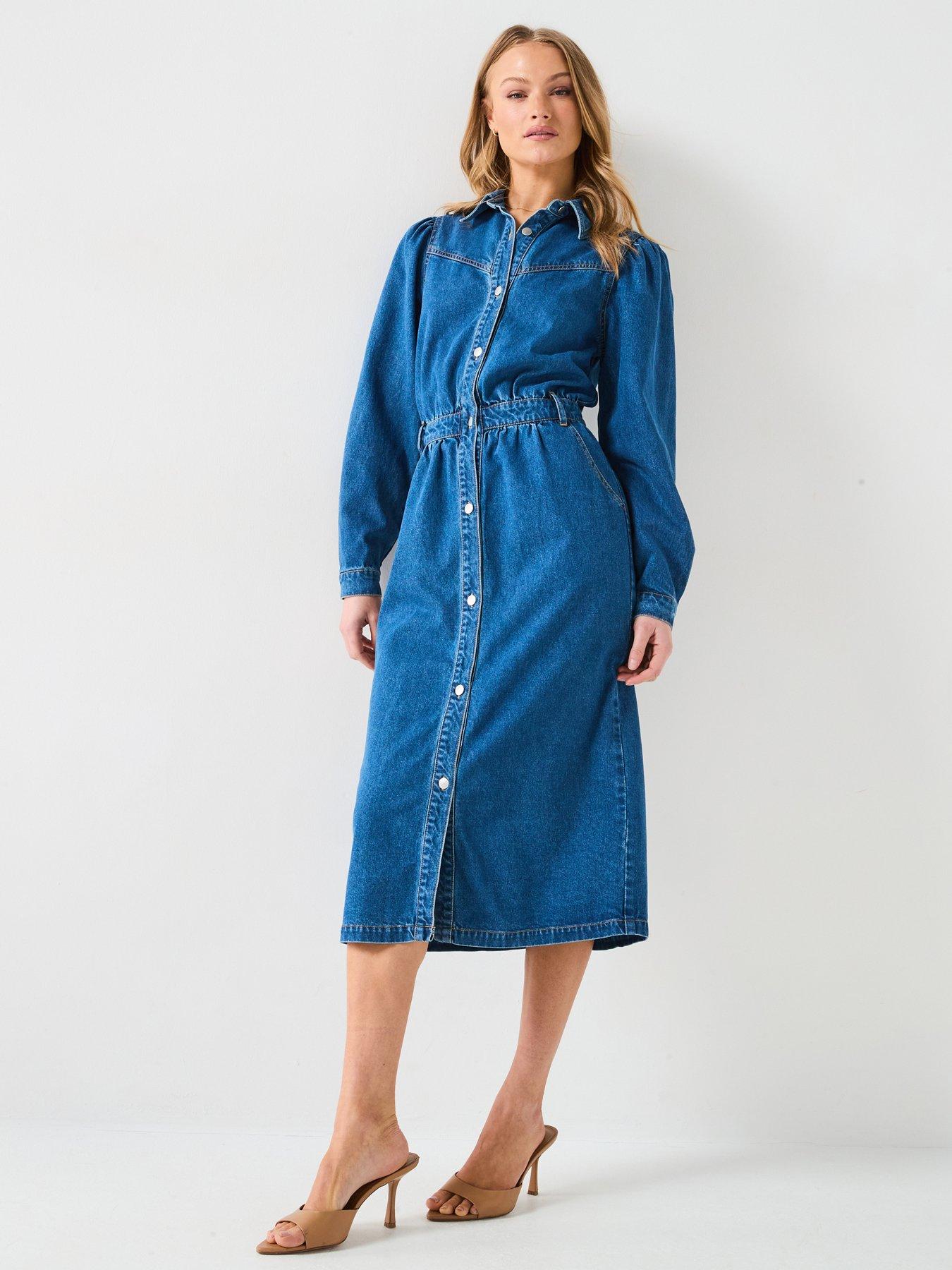 V by Very Boho Midi Denim Shirt Dress - Dark Wash