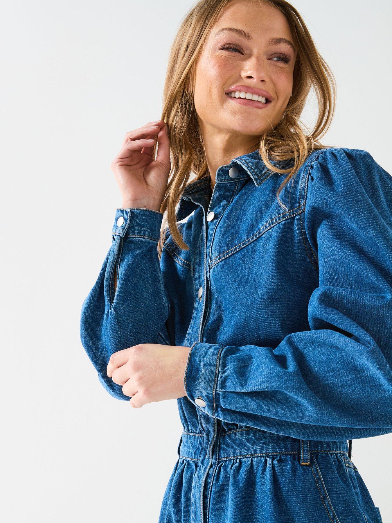 V by Very Boho Midi Denim Shirt Dress Dark Wash Very Ireland