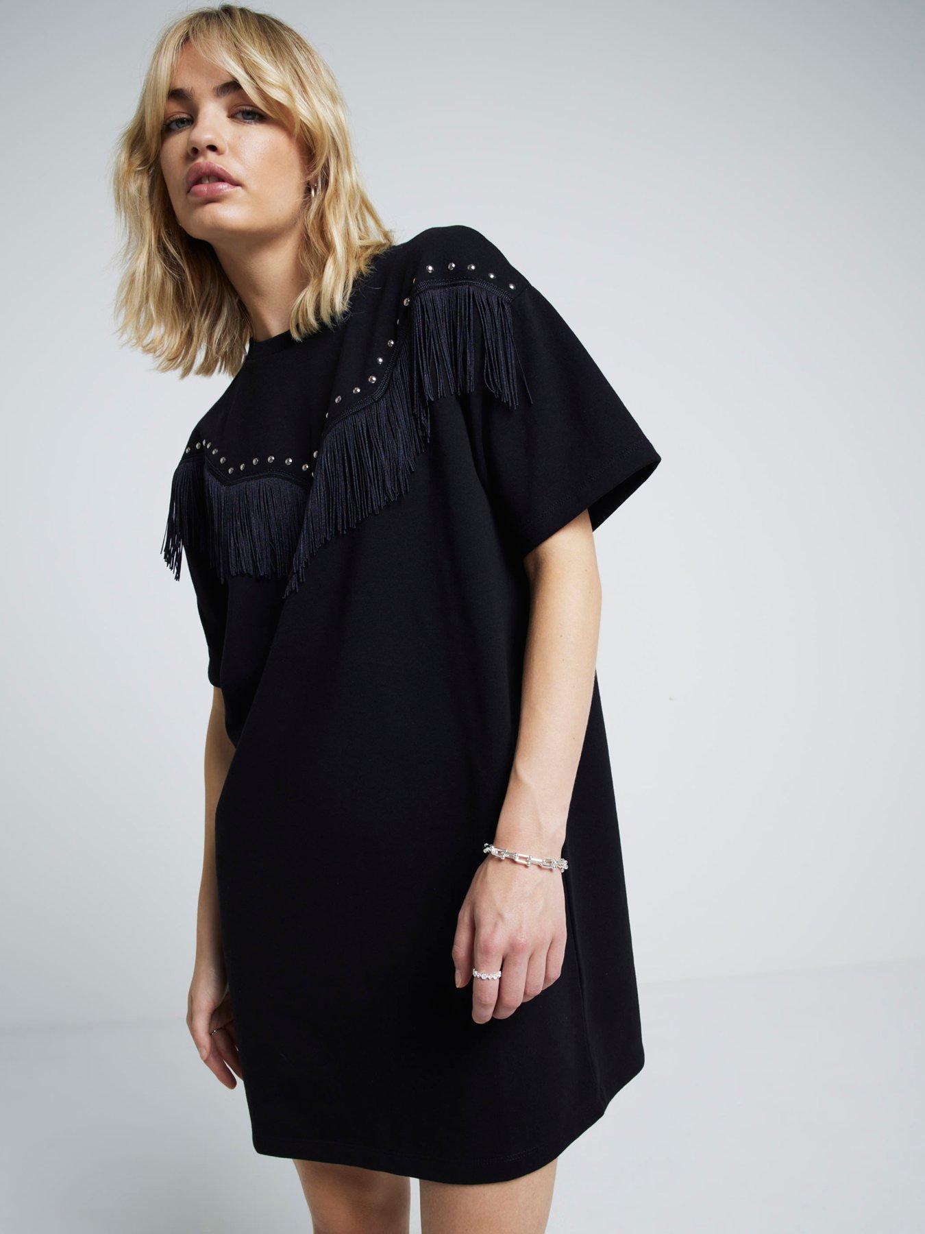 river-island-western-fringe-t-shirt-dress-blackfront