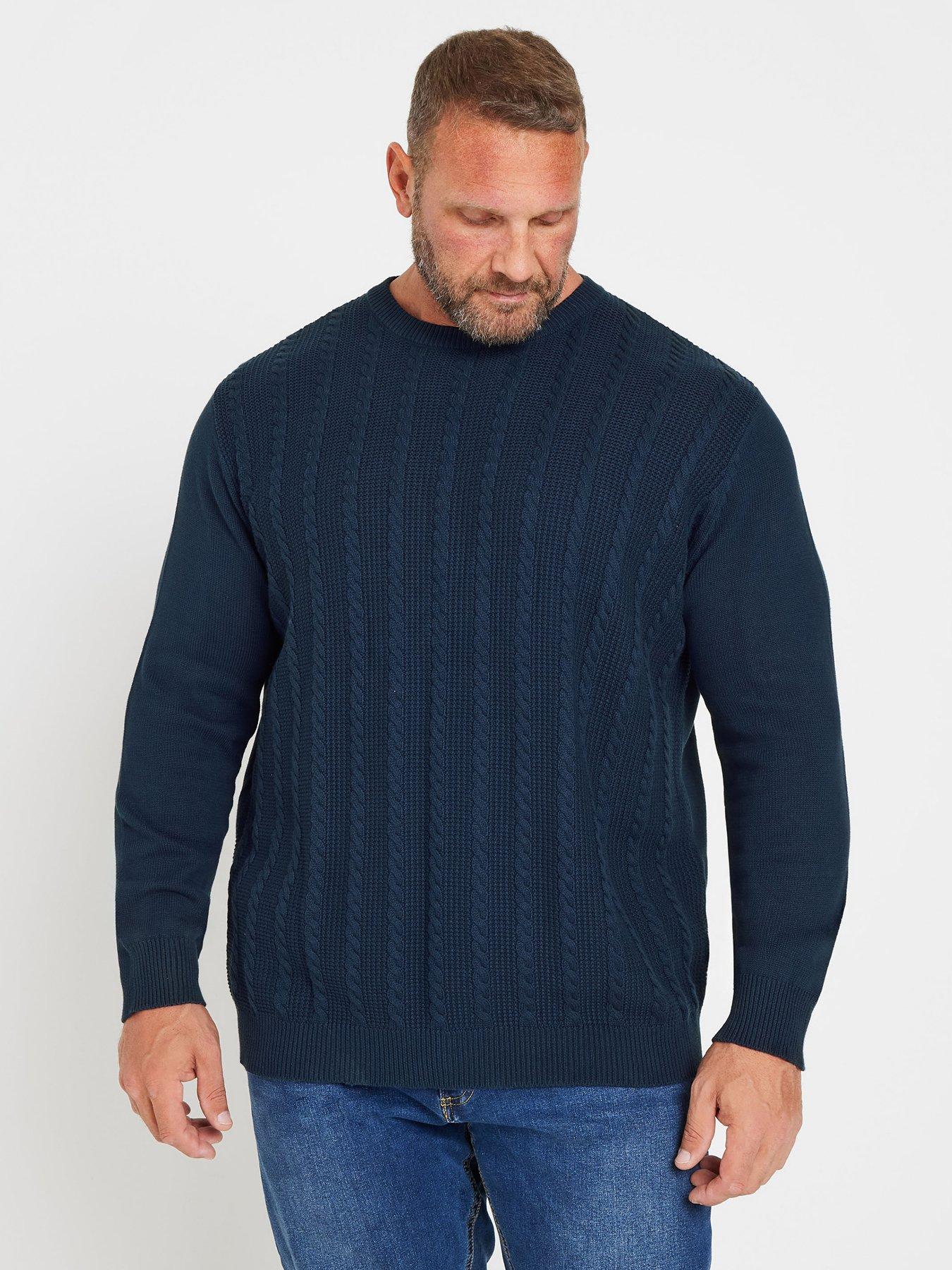 undefined Cable Crew Neck Knitted Jumper - Blue