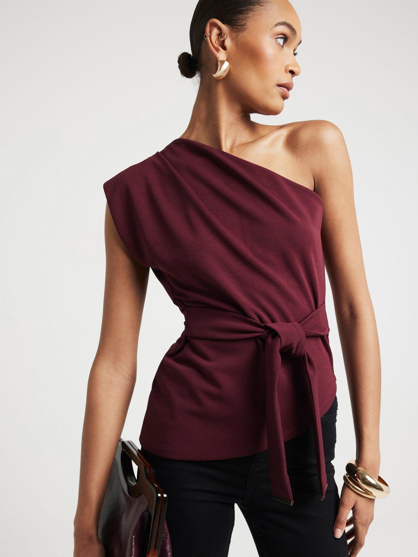 river-island-asymmetric-belted-top-dark-red