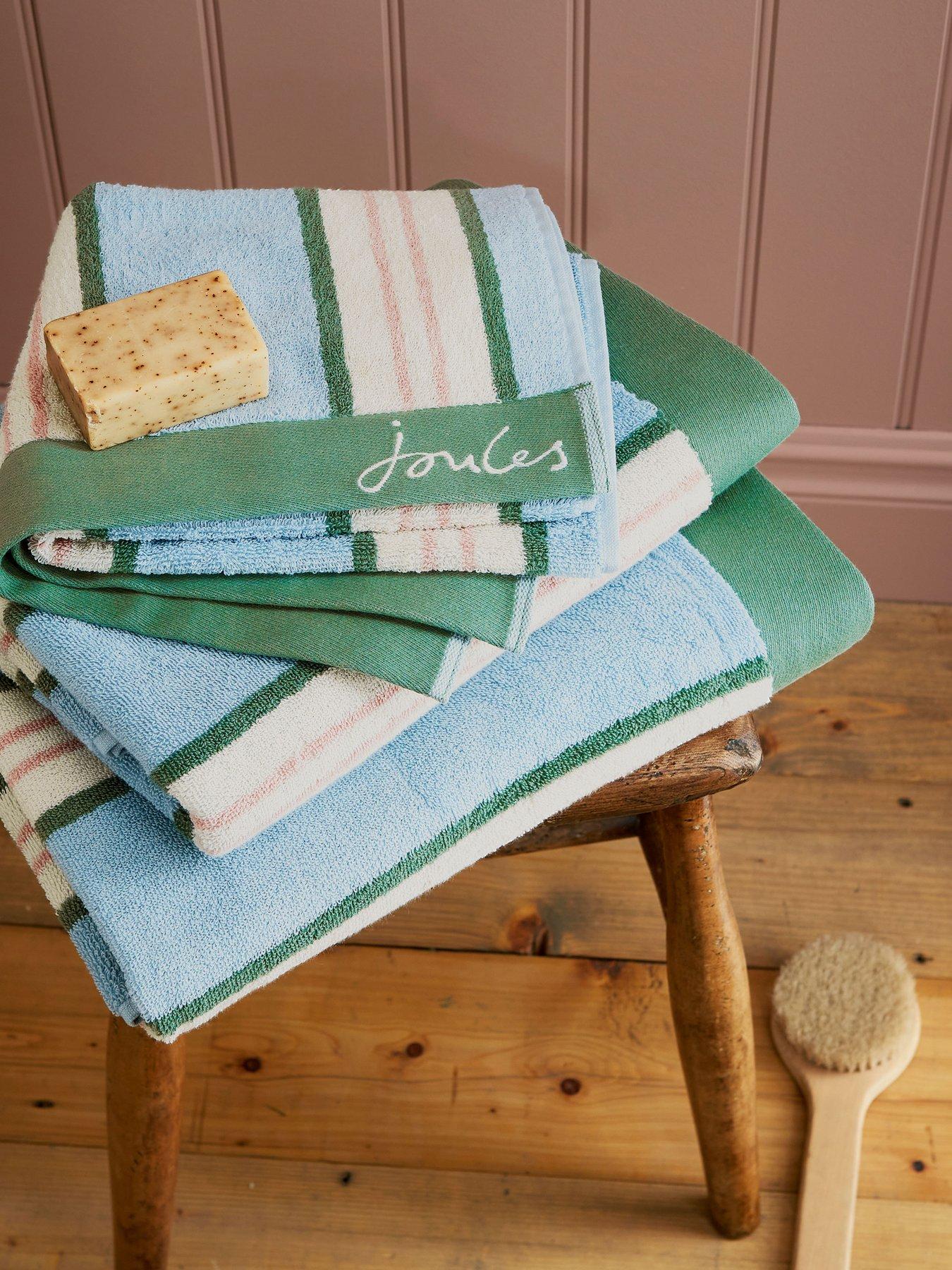 Image 1 of 3 of Joules Juliette 100% Cotton Percale Stripe Bath Sheet Blue
