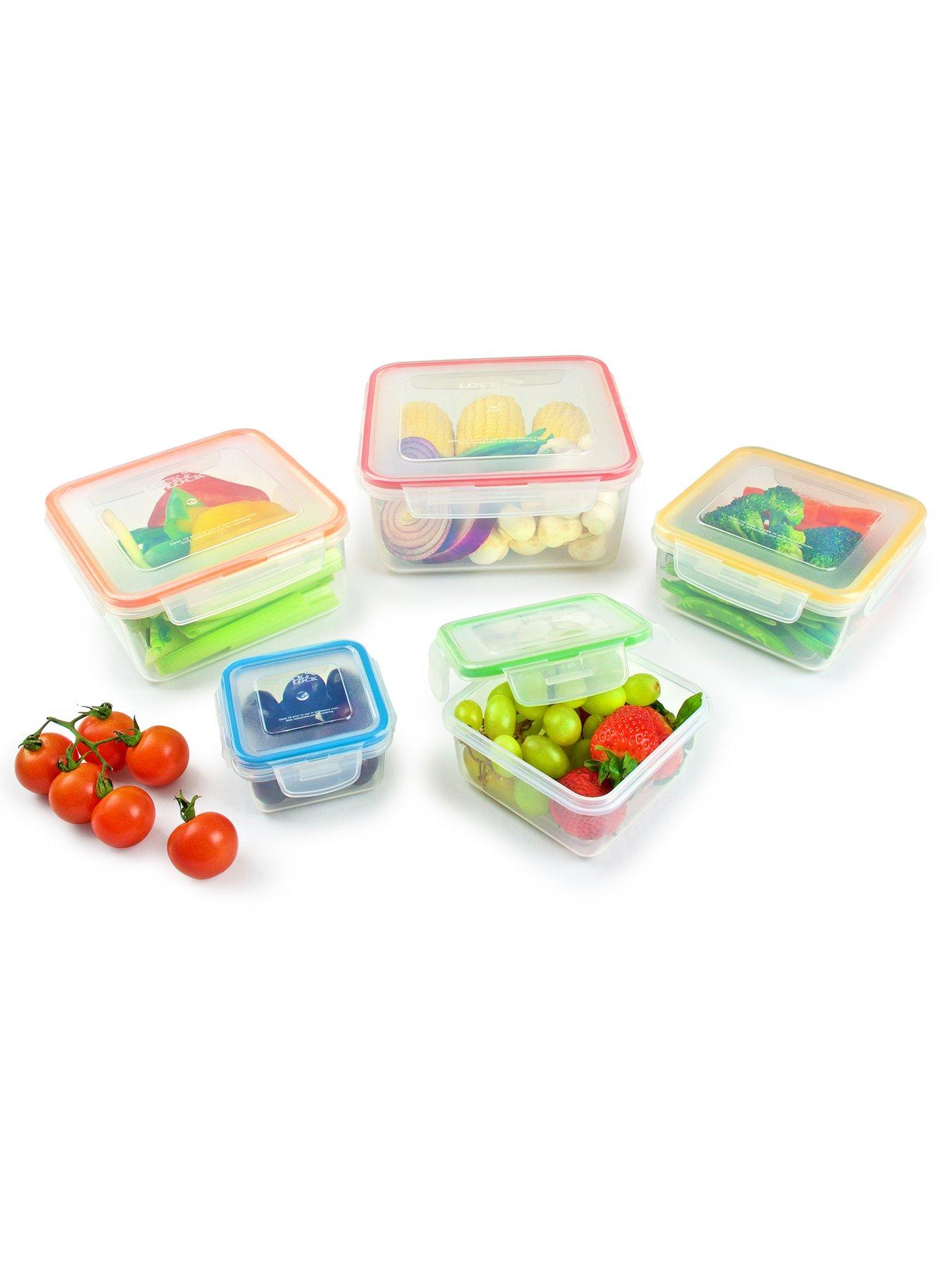 Image 1 of 5 of Lock and Lock 5pce Container Set - Square & Nestable With Col Seals 2.1lt/1.3lt/820ml/430ml/180ml