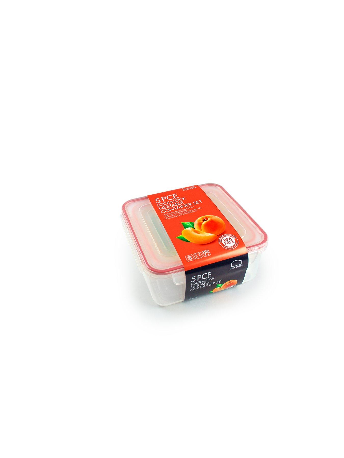 Image 4 of 5 of Lock and Lock 5pce Container Set - Square & Nestable With Col Seals 2.1lt/1.3lt/820ml/430ml/180ml