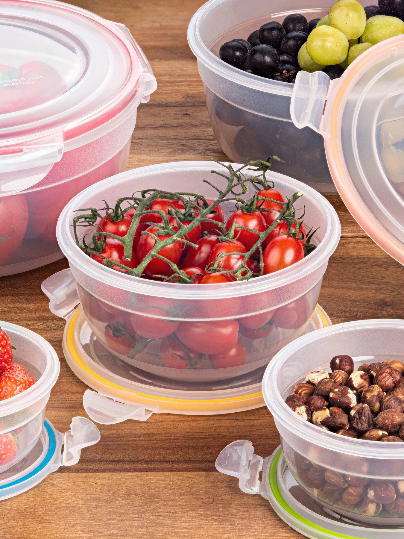 Image 1 of 7 of Lock and Lock 5pce Container Set - Round Bowls, Nestable With Col Seals 2.1lt/1.4lt/850ml/480ml/250ml