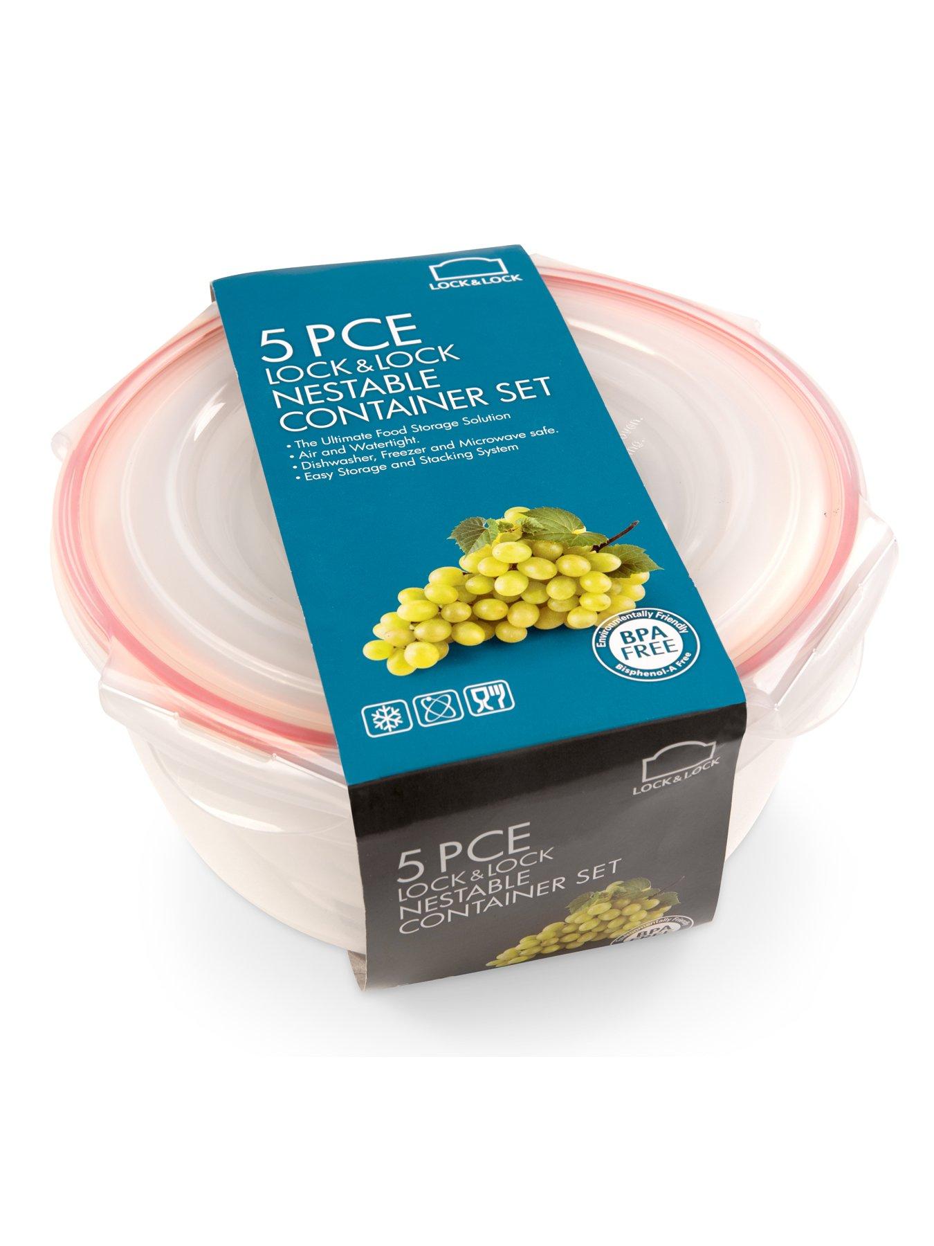 Image 4 of 7 of Lock and Lock 5pce Container Set - Round Bowls, Nestable With Col Seals 2.1lt/1.4lt/850ml/480ml/250ml